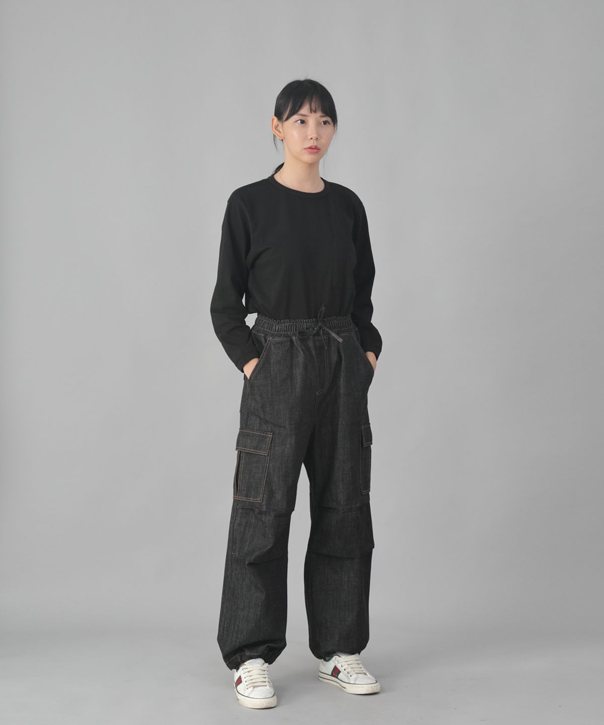 세인트크루(SAINTCREW) EX와이드 패러슈트 카고팬츠 DDP-343 데님 블랙