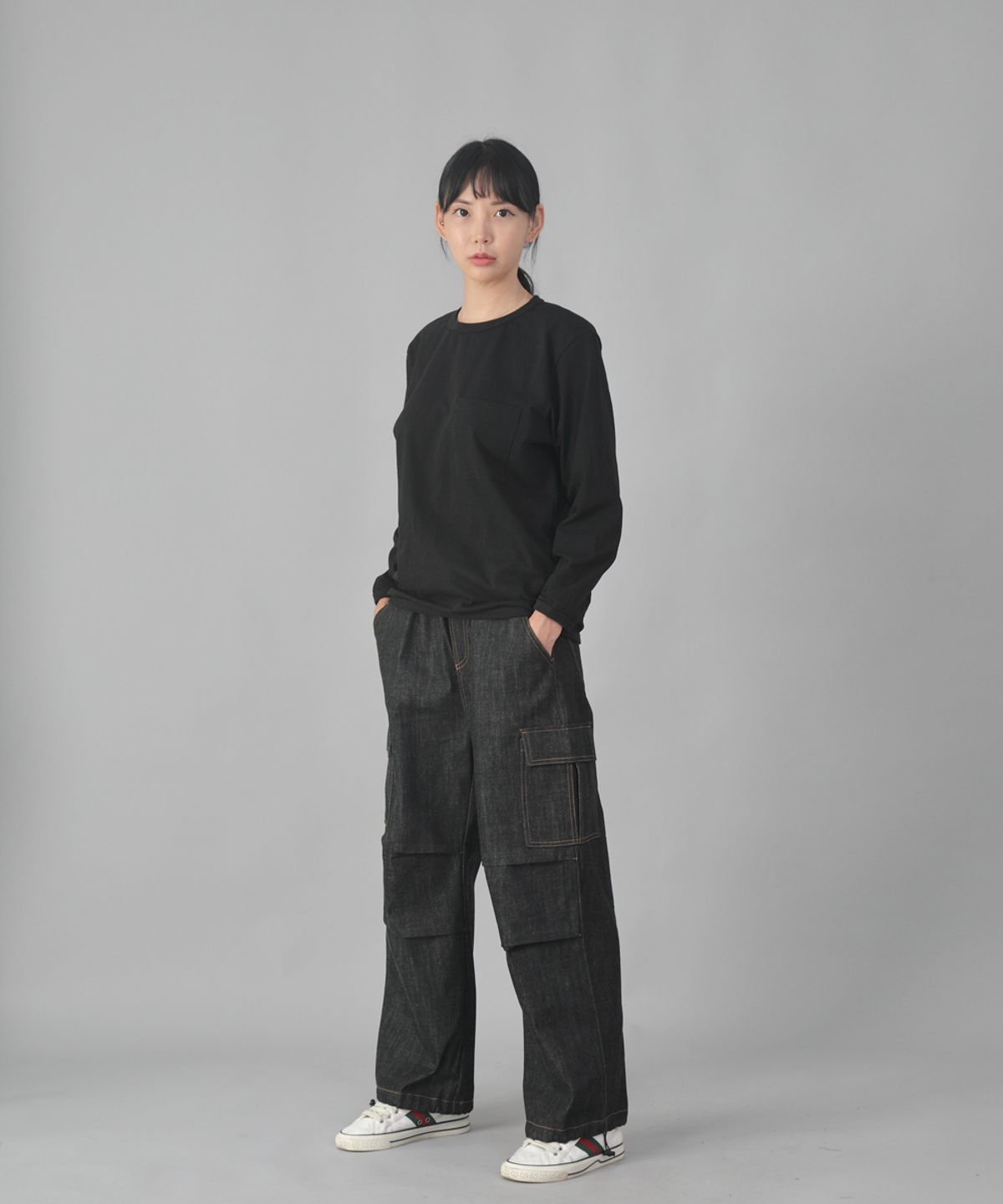 세인트크루(SAINTCREW) EX와이드 패러슈트 카고팬츠 DDP-343 데님 블랙
