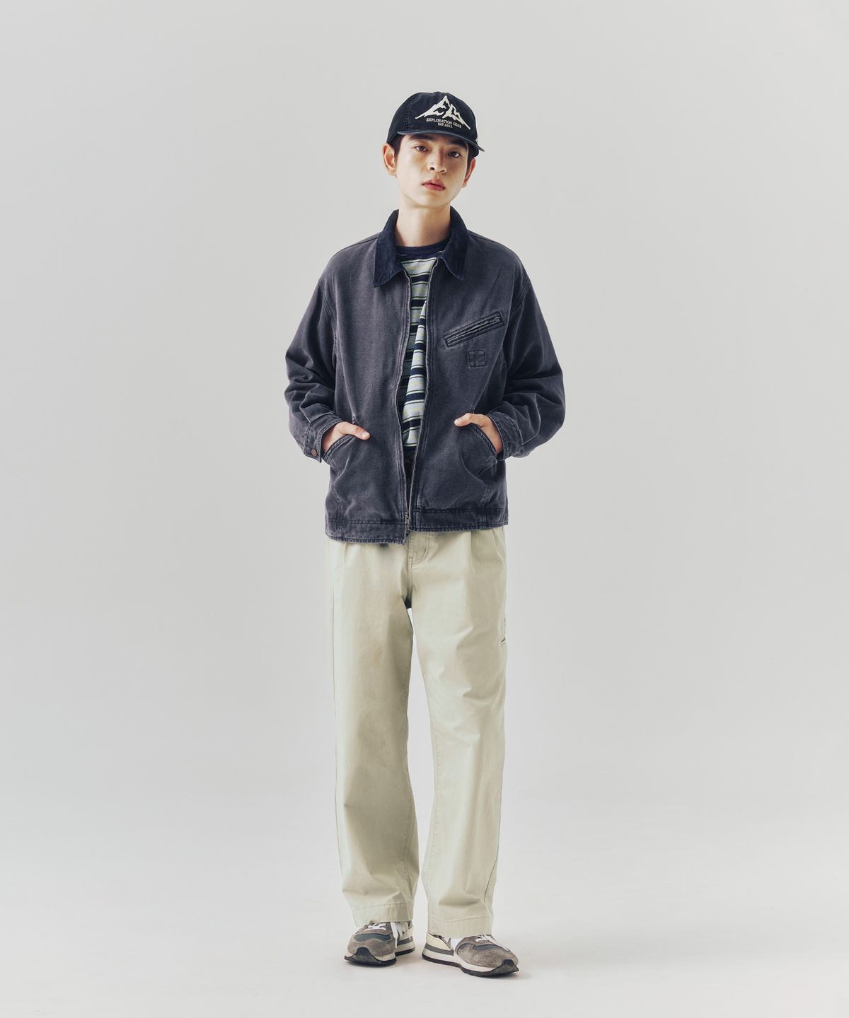 에스피오나지(ESPIONAGE) Washed Canvas Blouson Jacket Charcoal Navy