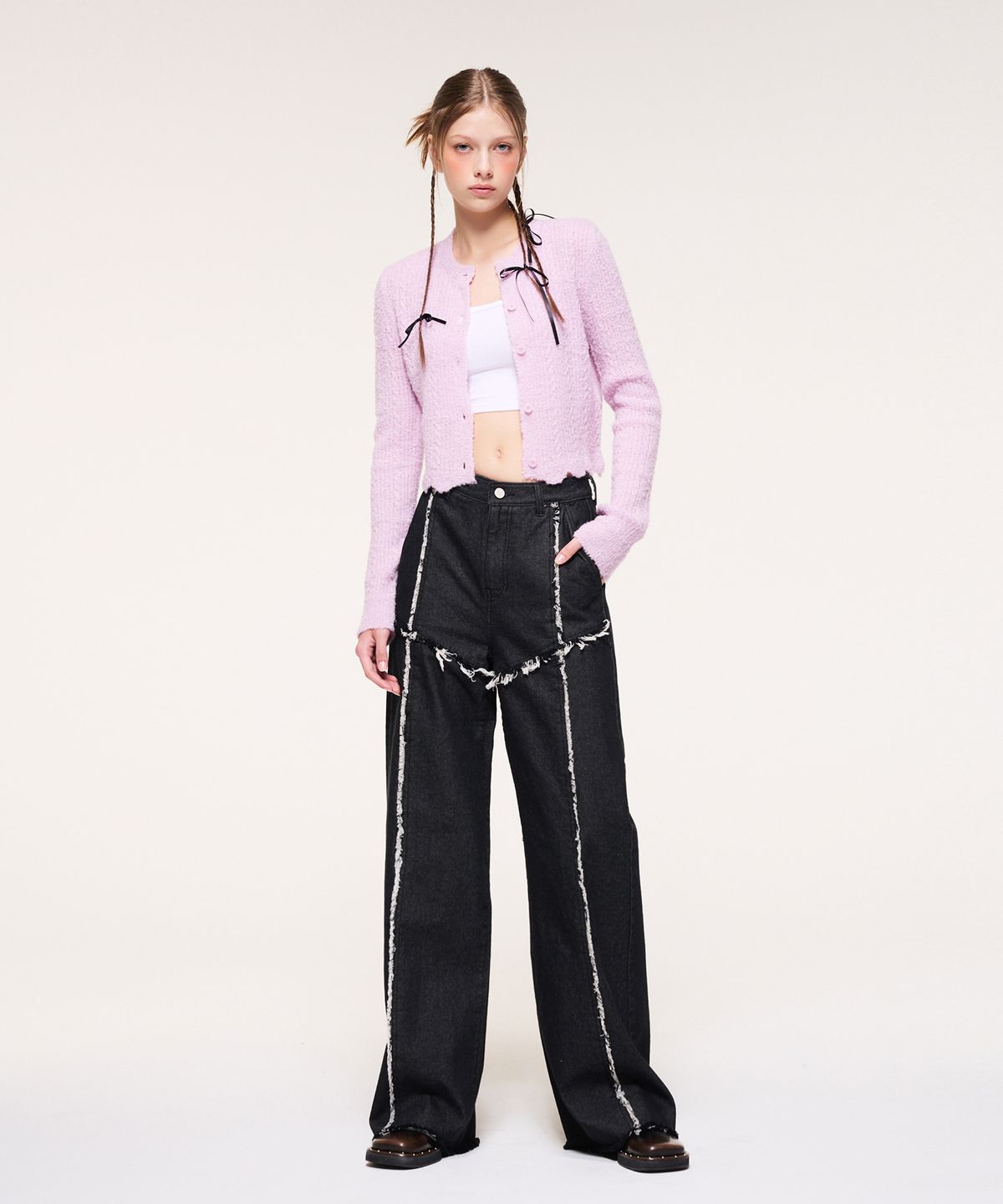 에트몽(ETMON) Curling Knit Cardigan, Pink