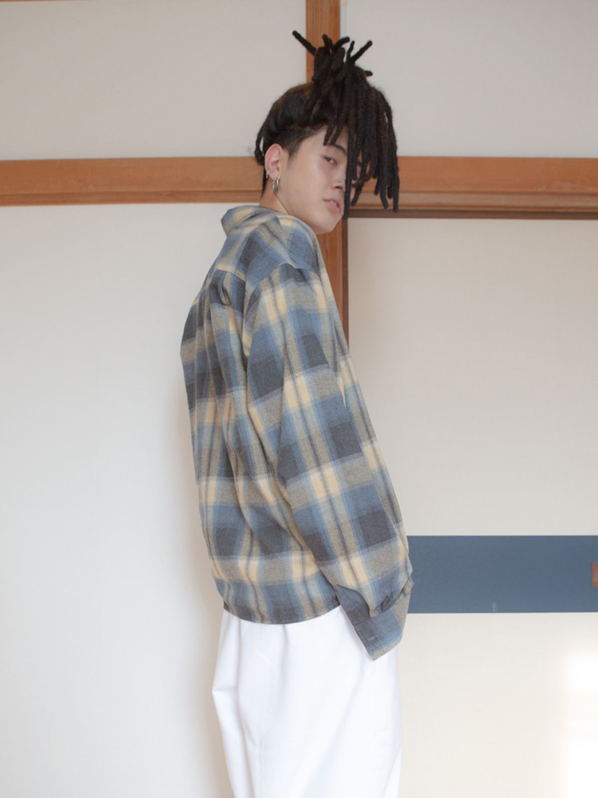 고저(GOZER) OVERSIZED FLANNEL CHECK SHIRTS_LIGHT BLUE