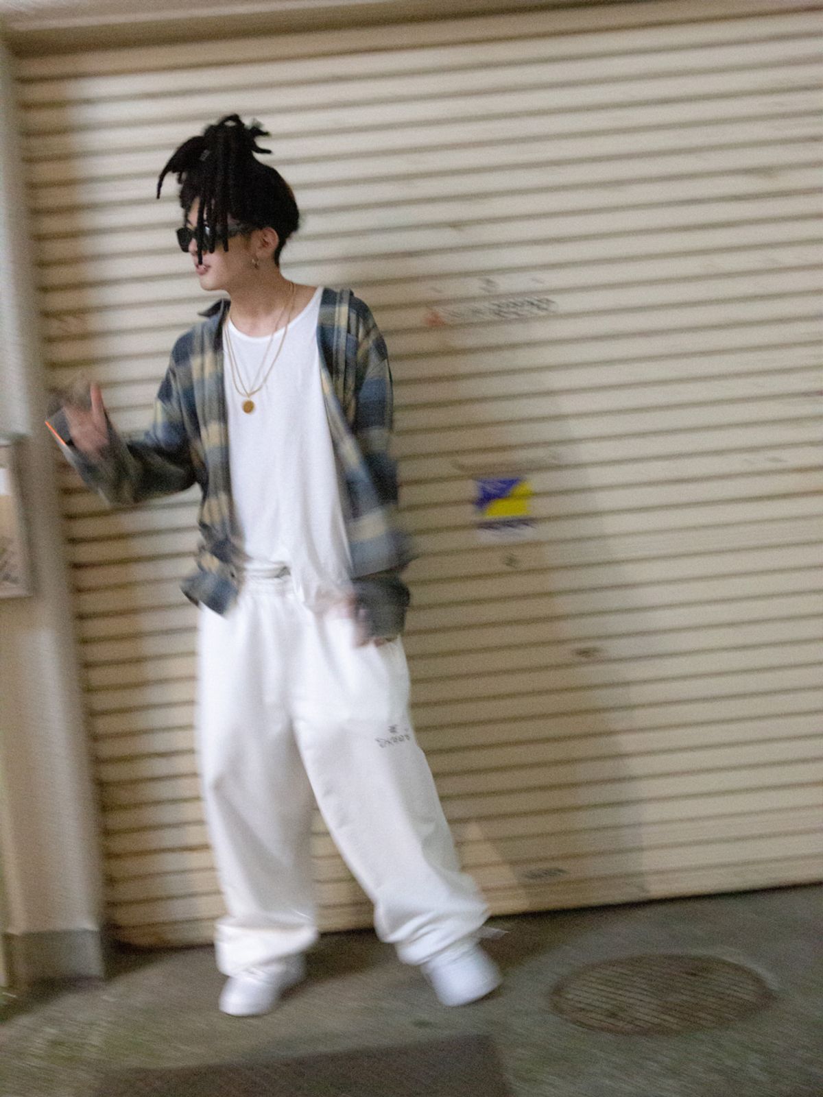 고저(GOZER) OVERSIZED FLANNEL CHECK SHIRTS_LIGHT BLUE