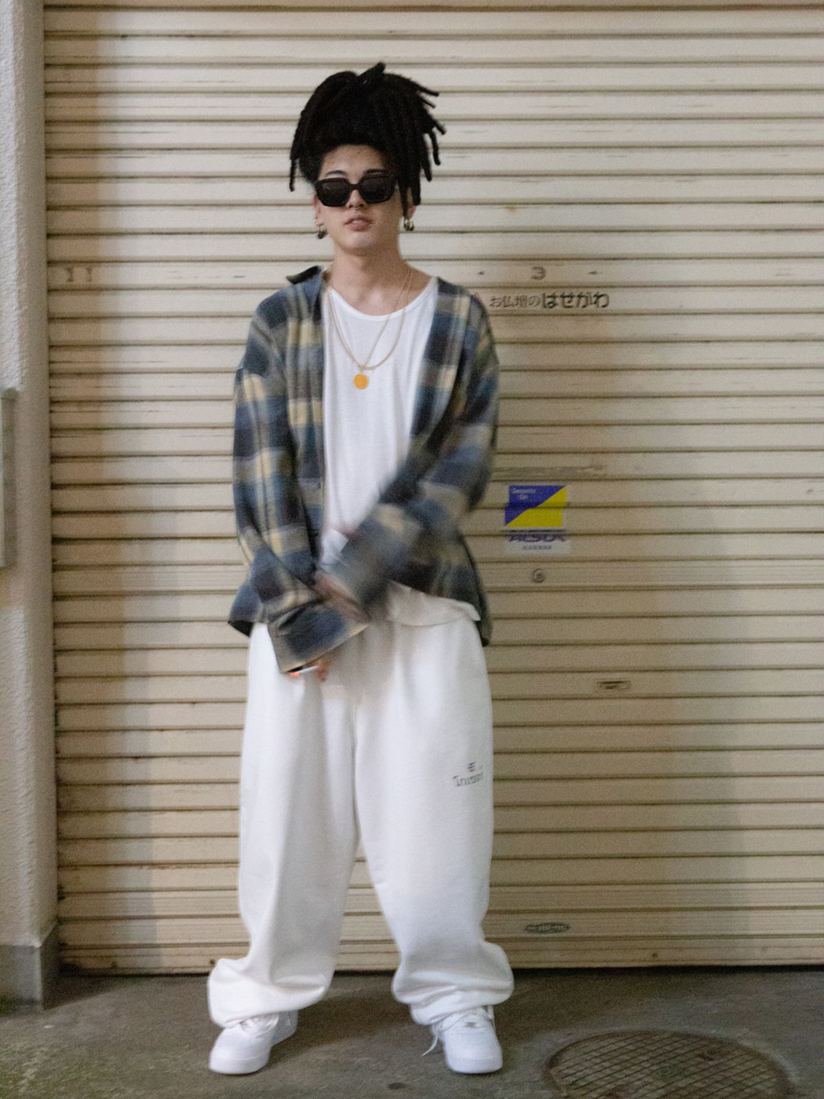 고저(GOZER) OVERSIZED FLANNEL CHECK SHIRTS_LIGHT BLUE