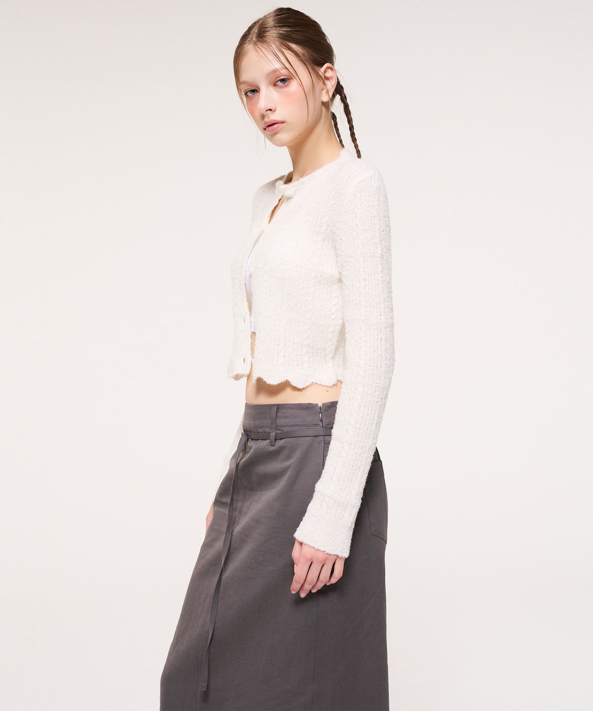 에트몽(ETMON) Curling Knit Cardigan, Ivory