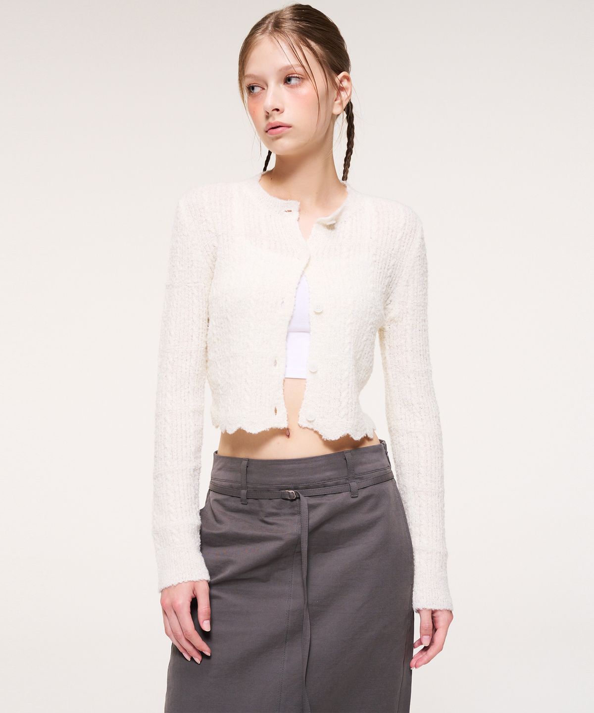 에트몽(ETMON) Curling Knit Cardigan, Ivory