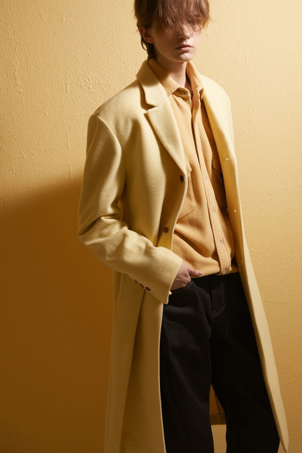 노앙(NOHANT) WOOL SINGLE LONG COAT AURORA LIME