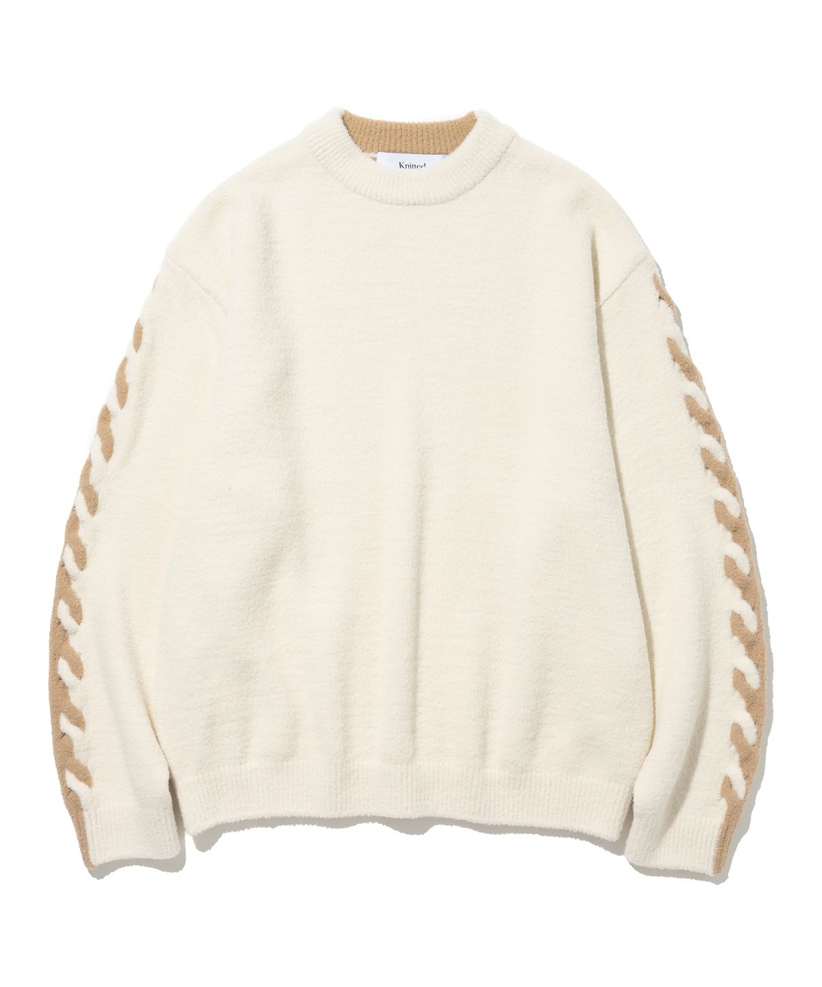 니티드(KNITTED) 슬리브 케이블 투톤 니트 IVORY/BEIGE