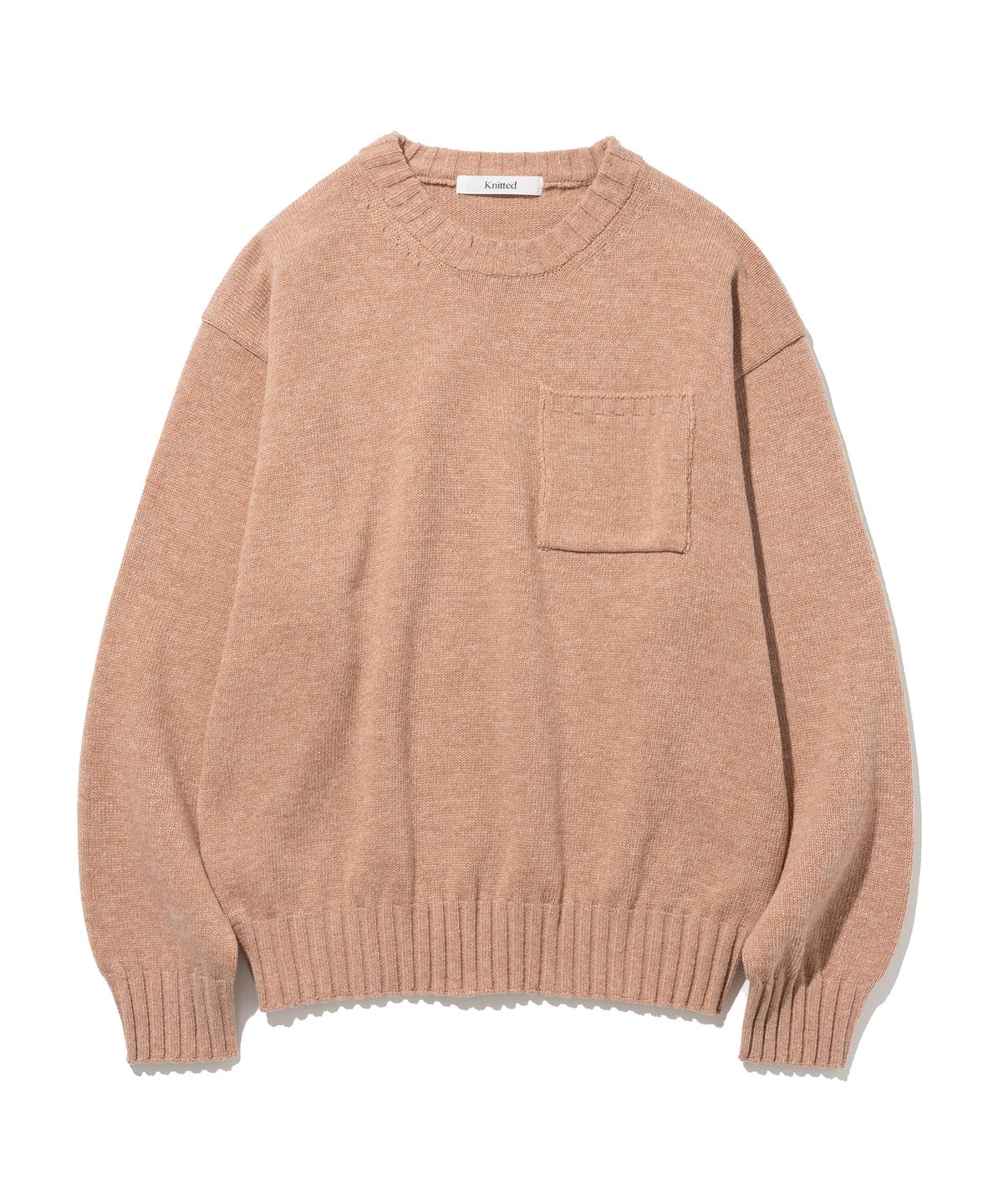 니티드(KNITTED) 캐시 울 포켓 라운드 니트 DUSTY PINK