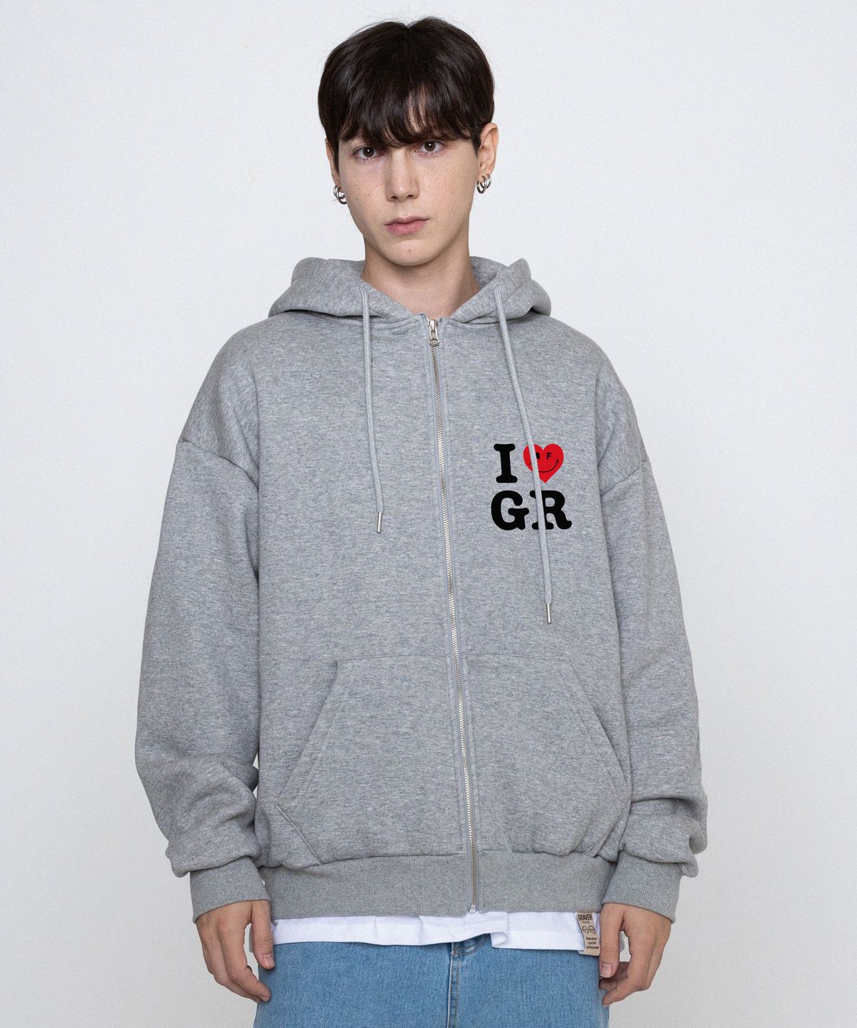 그레이버(GRAVER) [UNISEX]스몰 I 하트스마일 GR 후드집업_그레이