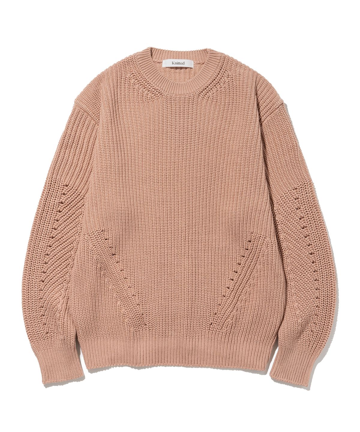 니티드(KNITTED) 코튼 와플 크루넥 니트 DUSTY PINK