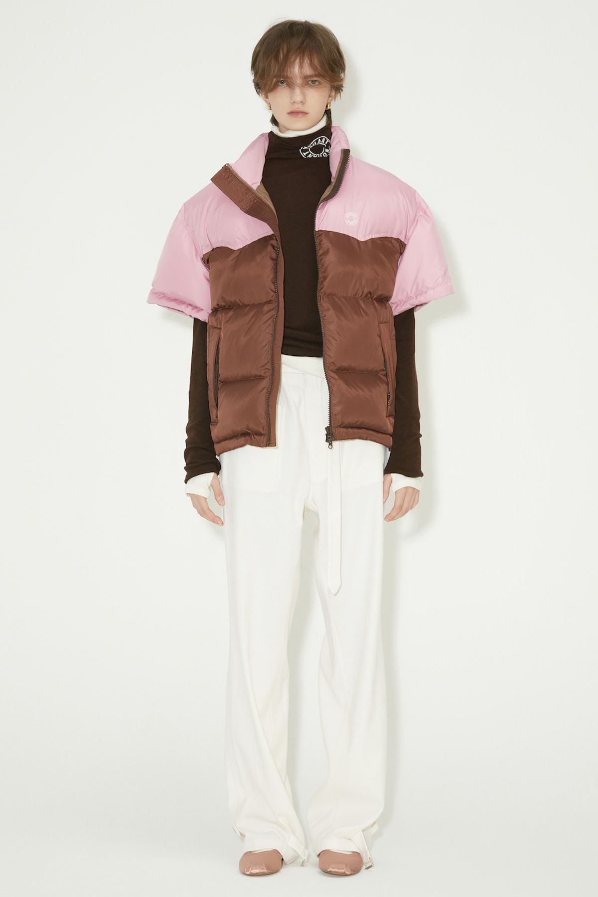 노앙(NOHANT) COLOR BLOCK SHORT SLEEVE PADDING PINK