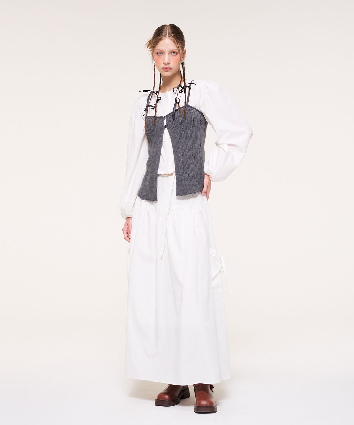 에트몽(ETMON) Shirring Pocket Long Skirt, Ivory