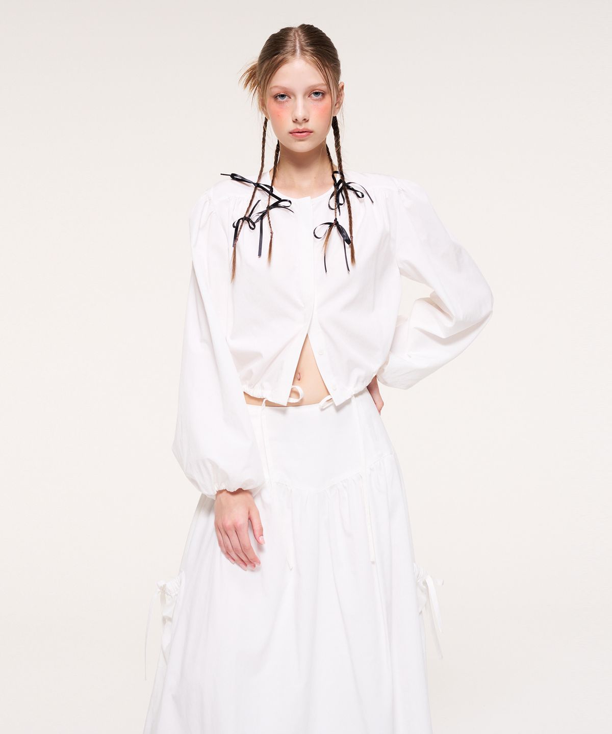 에트몽(ETMON) Shirring Pocket Long Skirt, Ivory