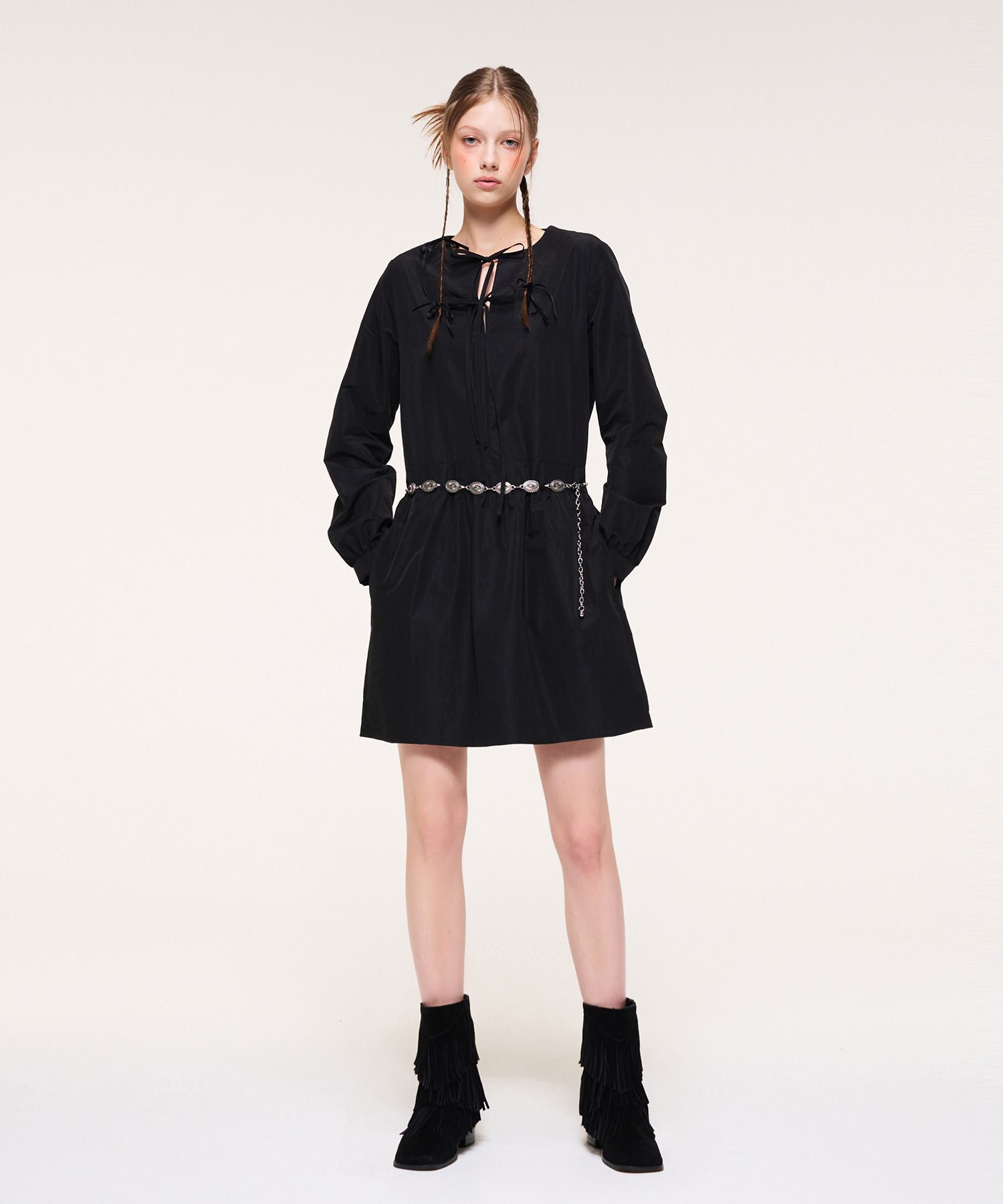 ワンピース ETMON Ribbon Strap Mini Dress, Black MUSINSA | ETMON Ribbon Strap Mini Dress, Black