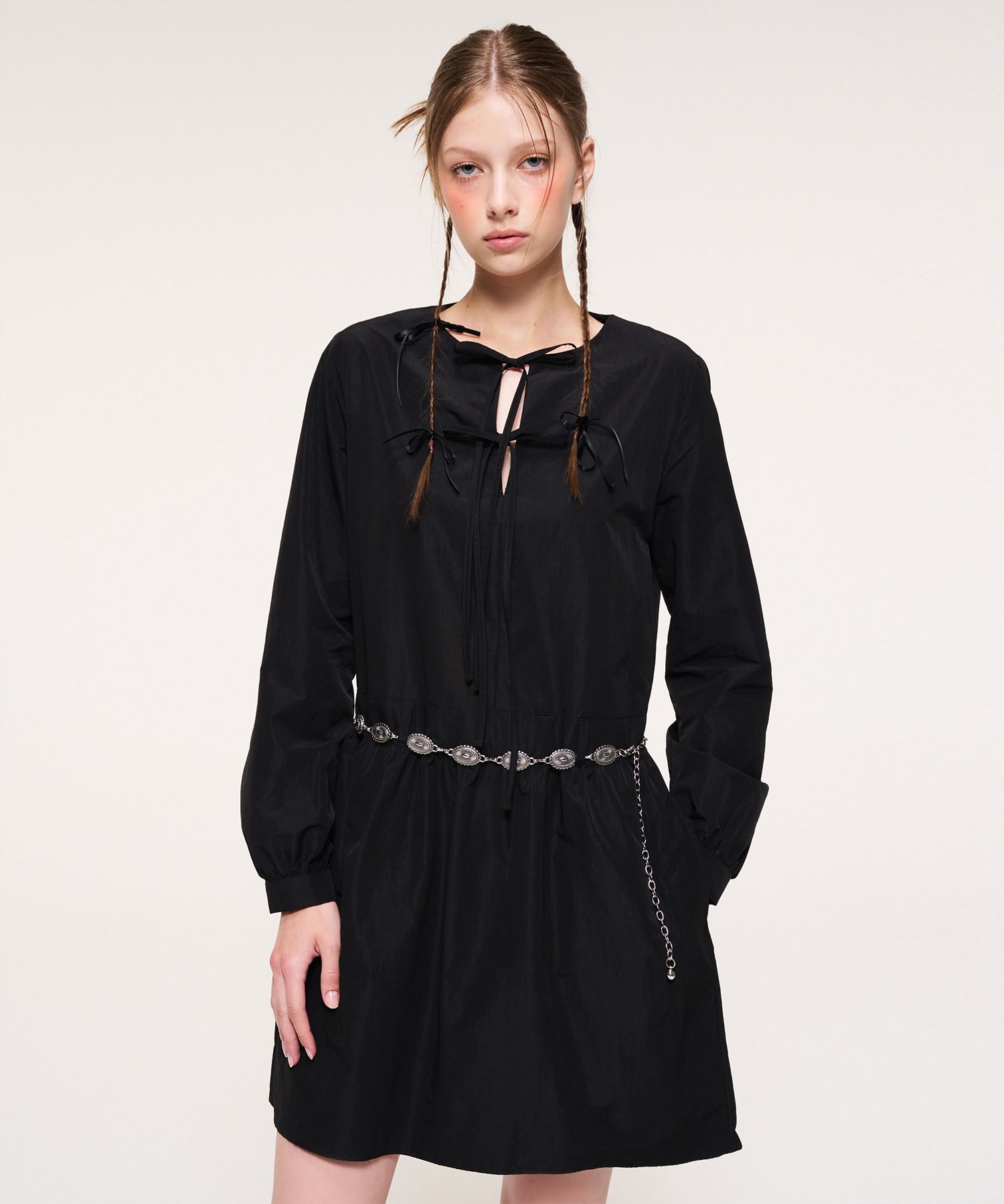 ワンピース ETMON Ribbon Strap Mini Dress, Black MUSINSA | ETMON Ribbon Strap Mini Dress, Black