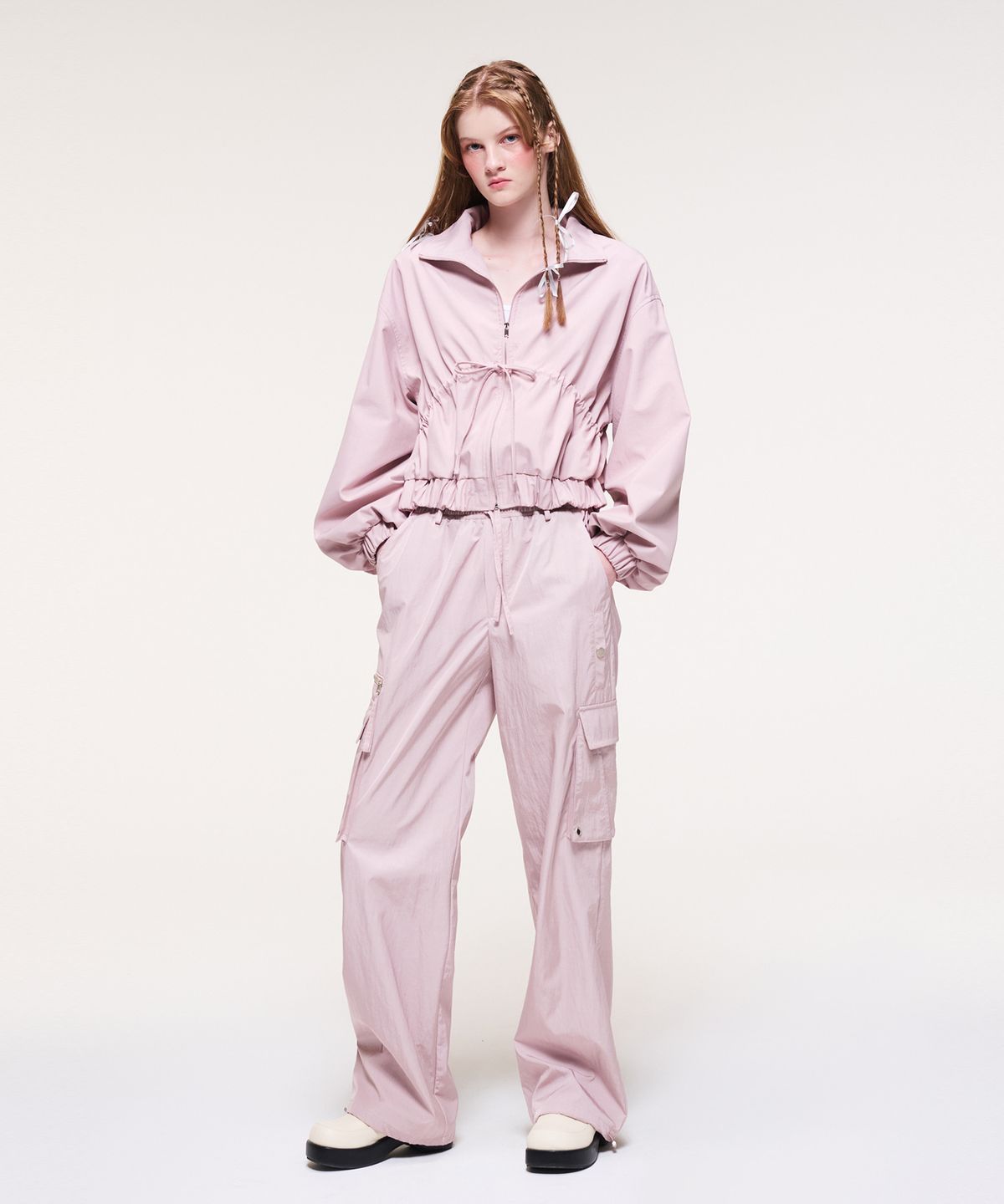 에트몽(ETMON) Shirring String Wind Jumper, Pink