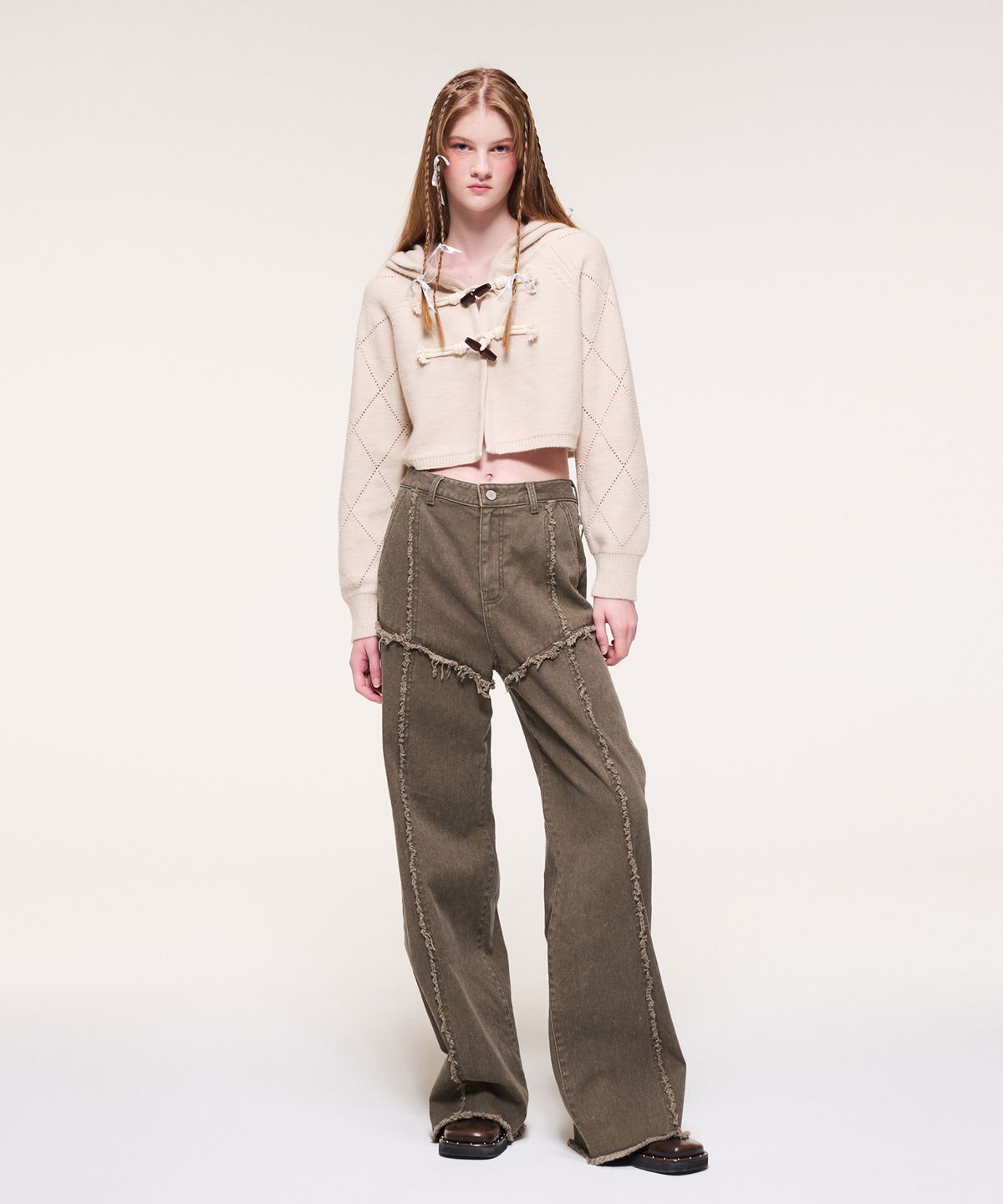 에트몽(ETMON) Damage Denim Pants, Khaki Brown