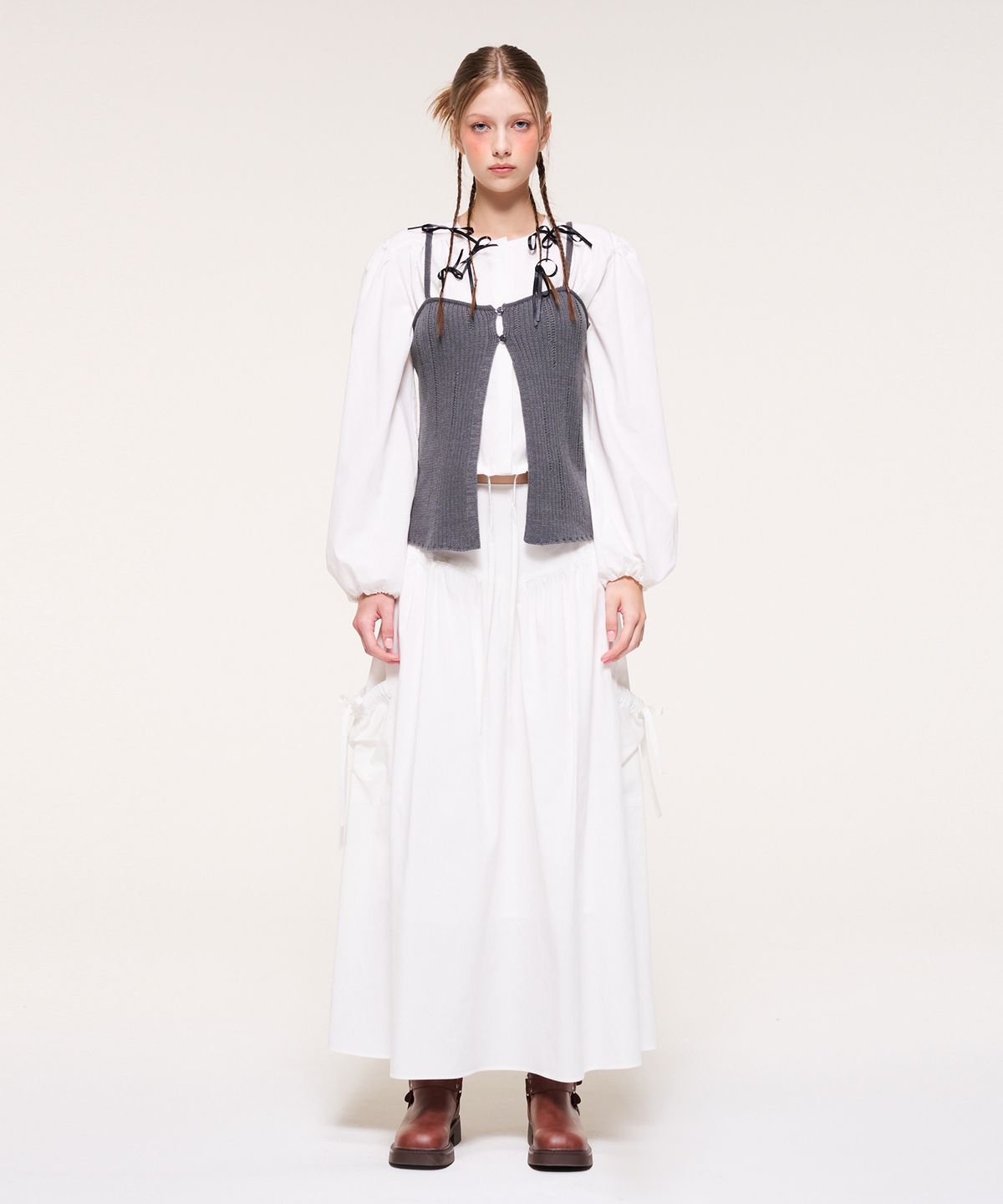 에트몽(ETMON) Slit Layered Knit Bustier, Charcoal Grey