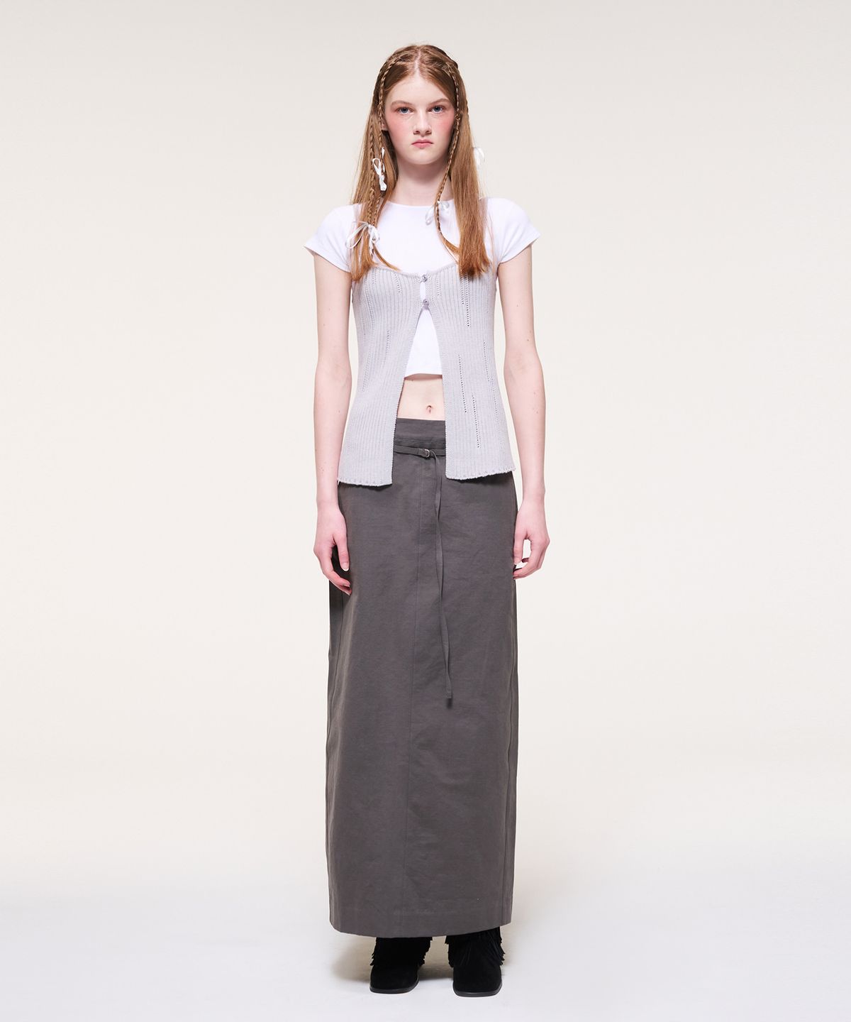 에트몽(ETMON) Slit Layered Knit Bustier, Light Lavender