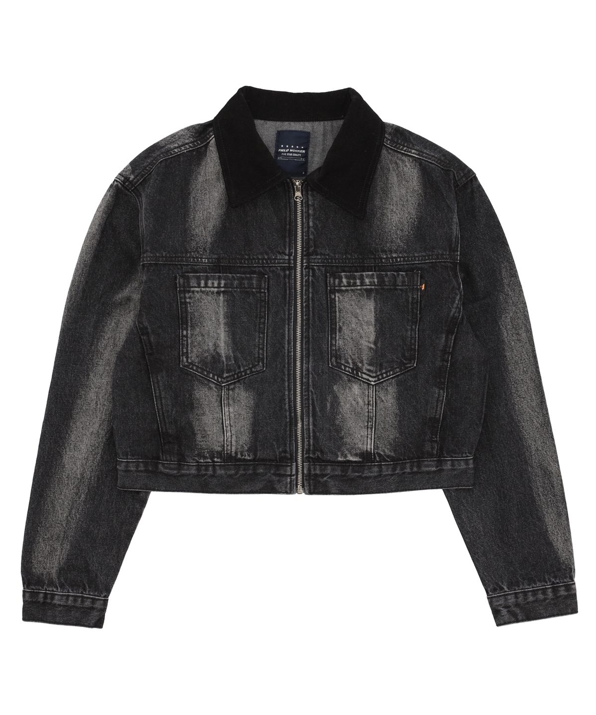 필드워커(FIELDWORKER) CORDUROY COLLAR ZIPPER DENIM JACKET [BLACK]