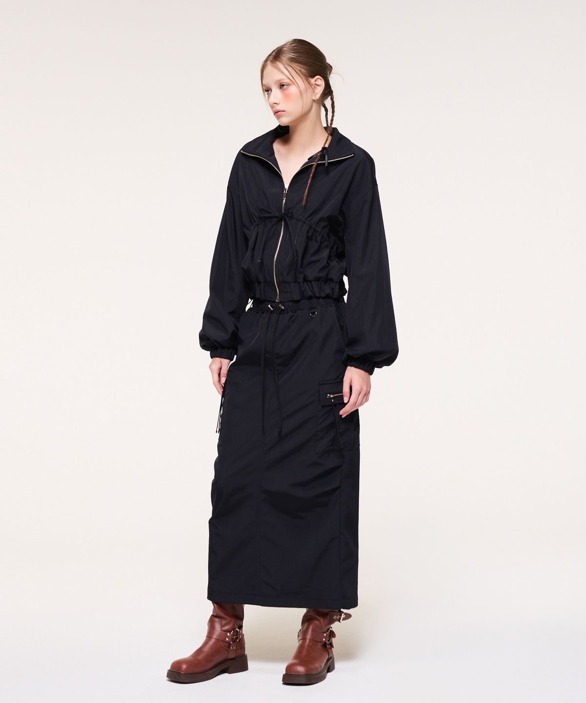 에트몽(ETMON) Zipper Point Cargo Skirt, Black