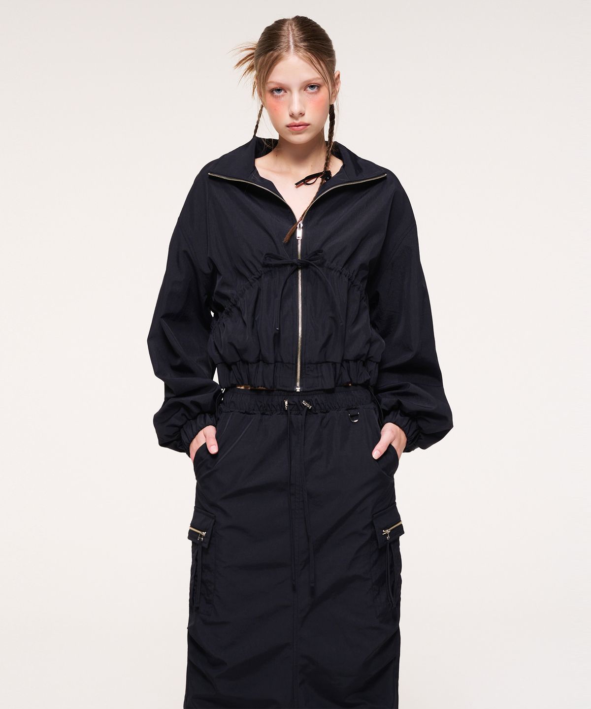 에트몽(ETMON) Zipper Point Cargo Skirt, Black