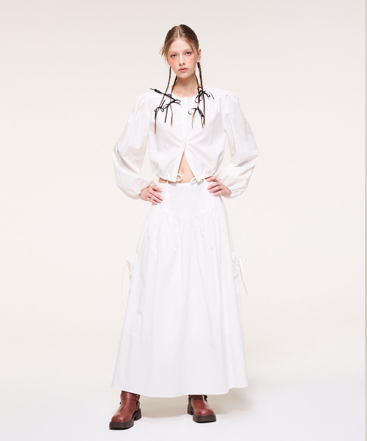 에트몽(ETMON) Hidden Button String Blouse, Ivory