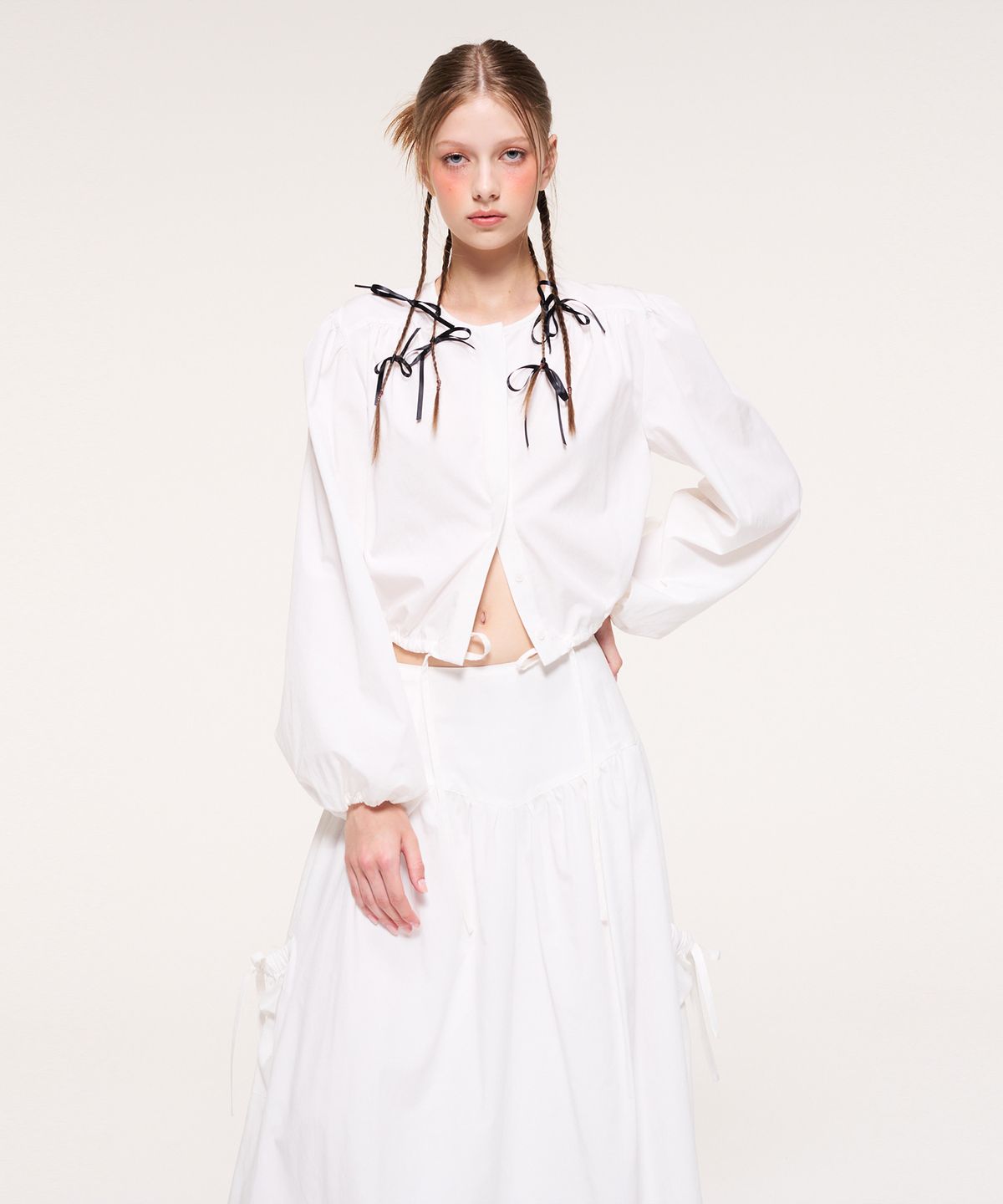 에트몽(ETMON) Hidden Button String Blouse, Ivory