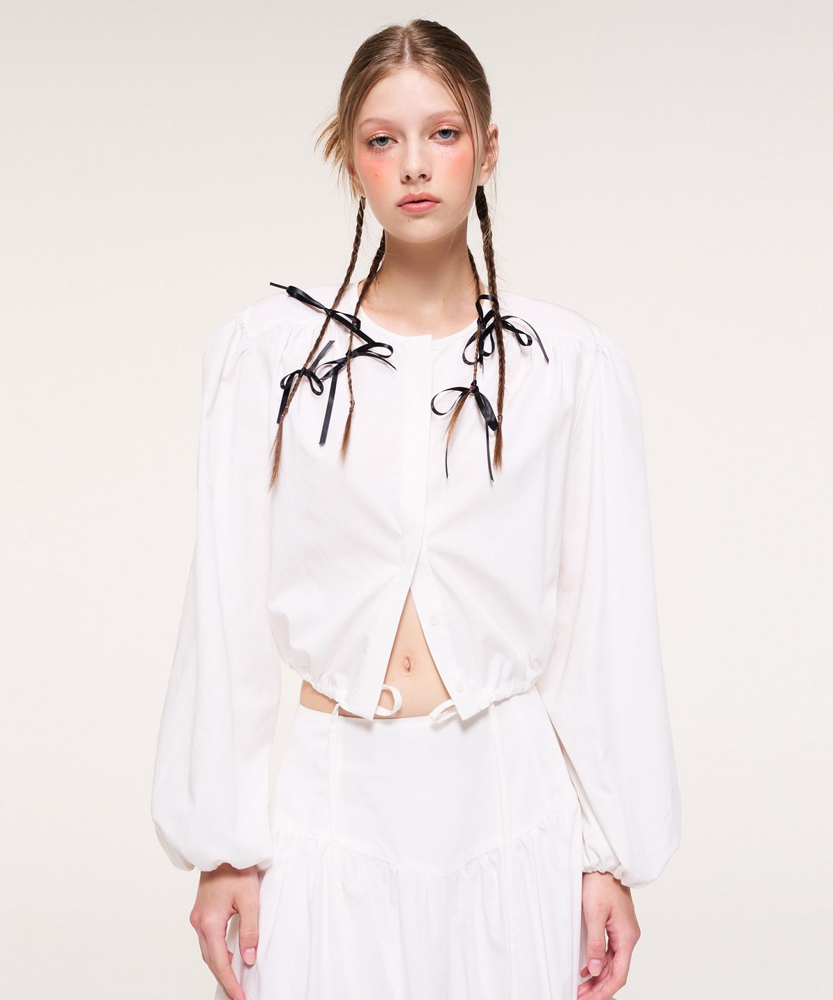 에트몽(ETMON) Hidden Button String Blouse, Ivory