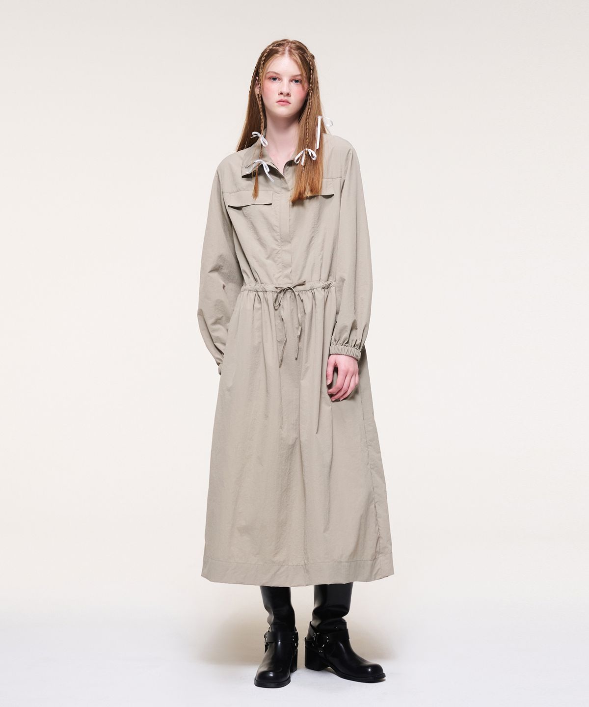 에트몽(ETMON) Wind String Long Dress, Taupe Beige