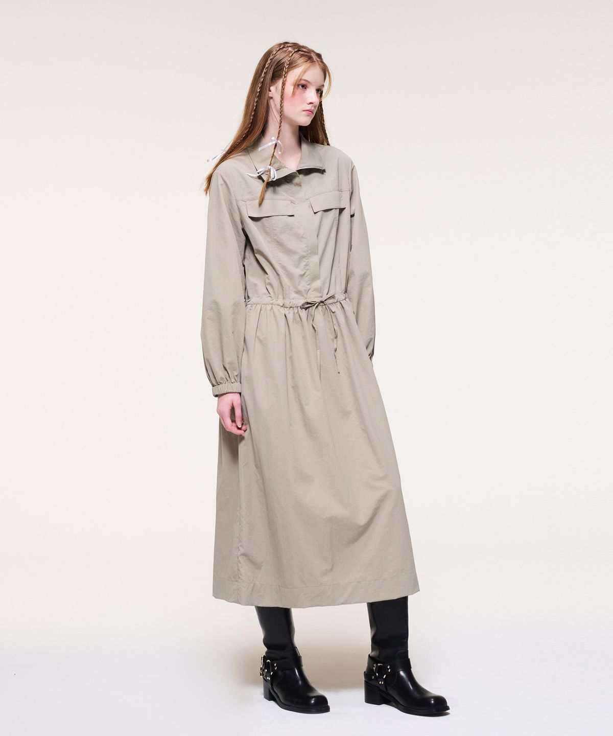 에트몽(ETMON) Wind String Long Dress, Taupe Beige