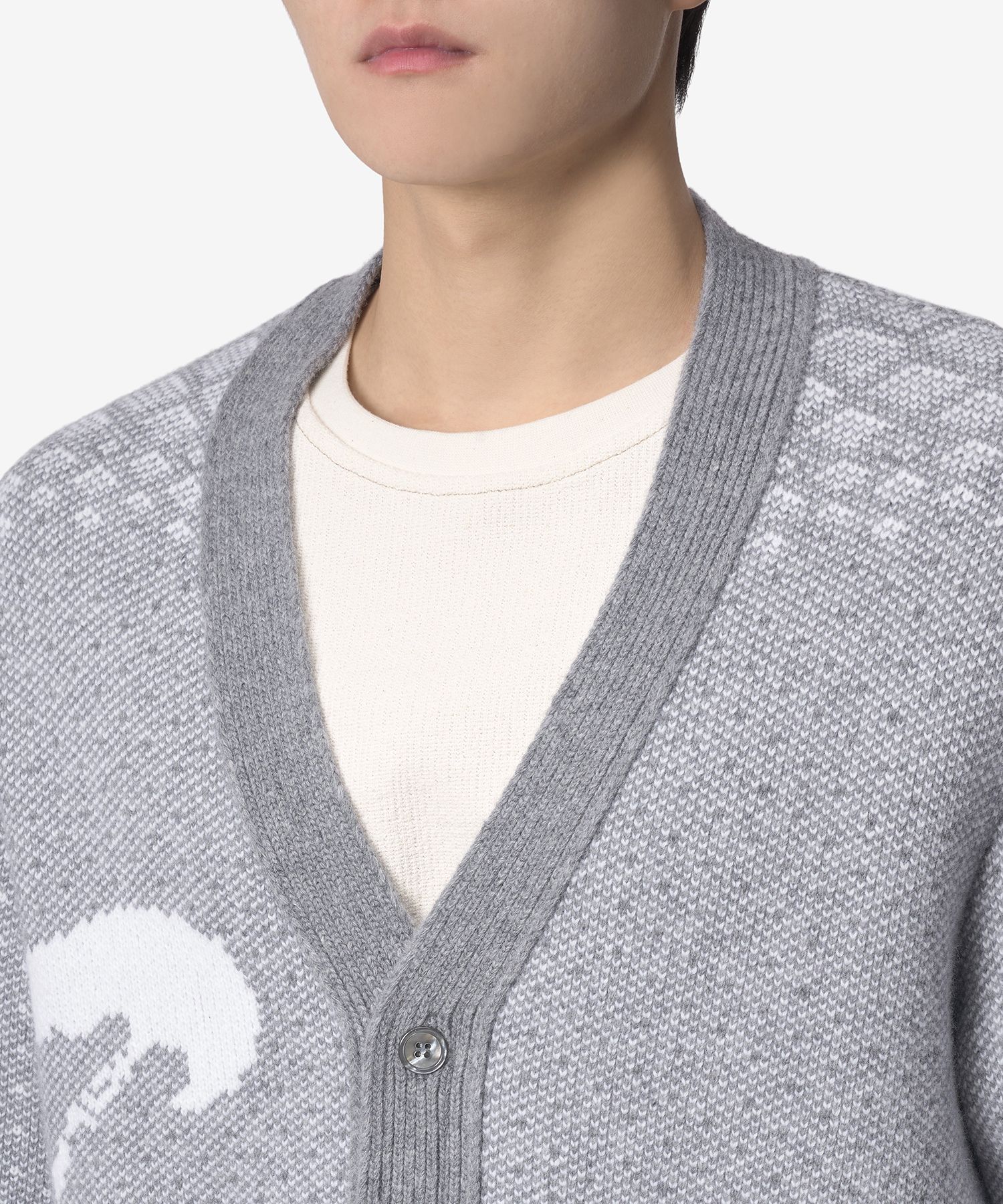 MUSINSA | THOM BROWNE Wave Print Knit Cardigan - Grey