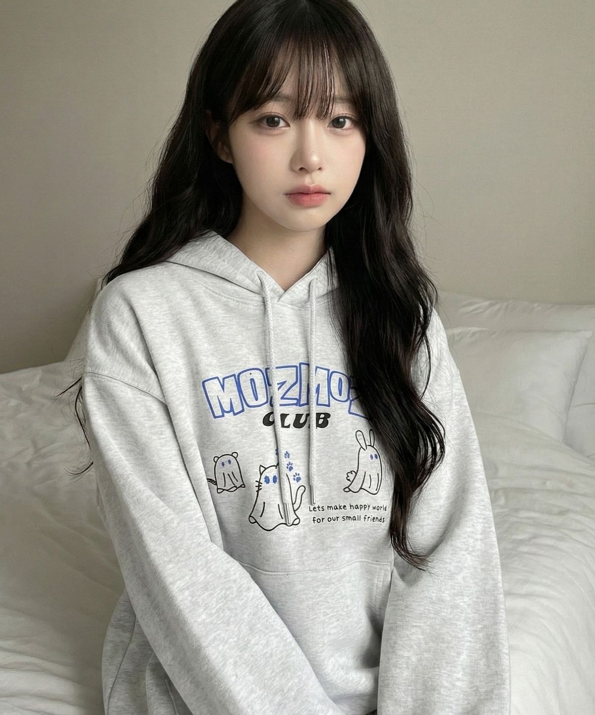 모즈모즈(MOZMOZ) 스몰프렌즈 오버핏 후드 백메란지