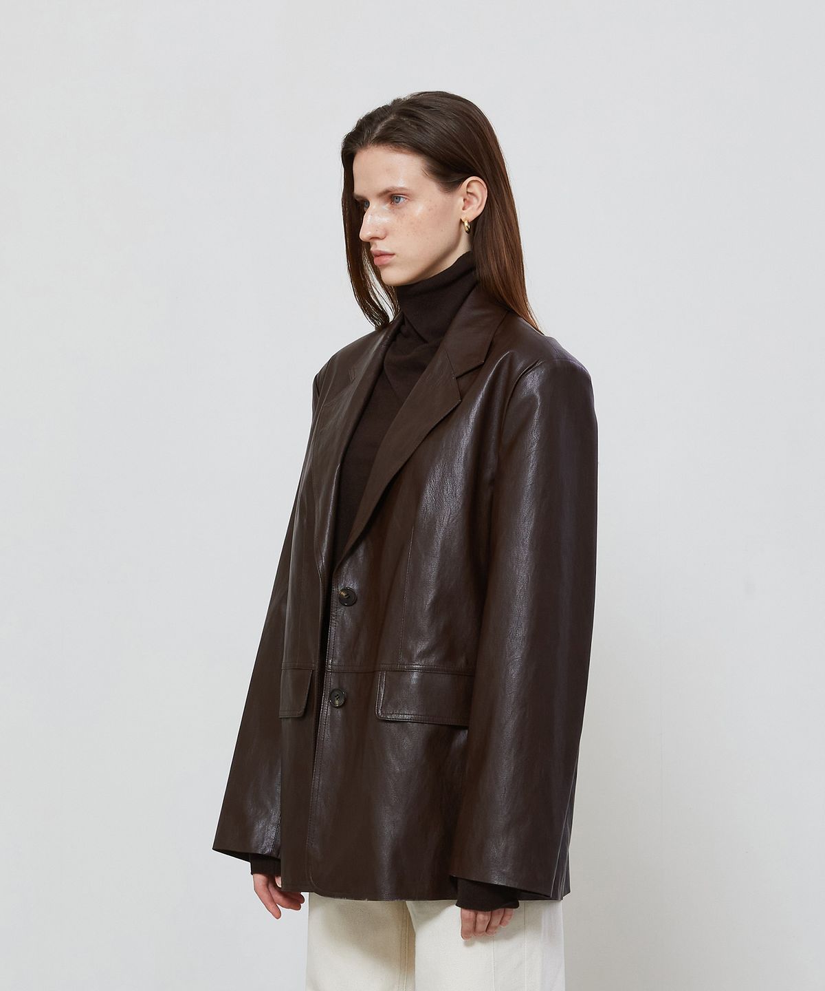 노티아(NOTIA) OVER FIT SINGLE LEATHER JACKET - BROWN
