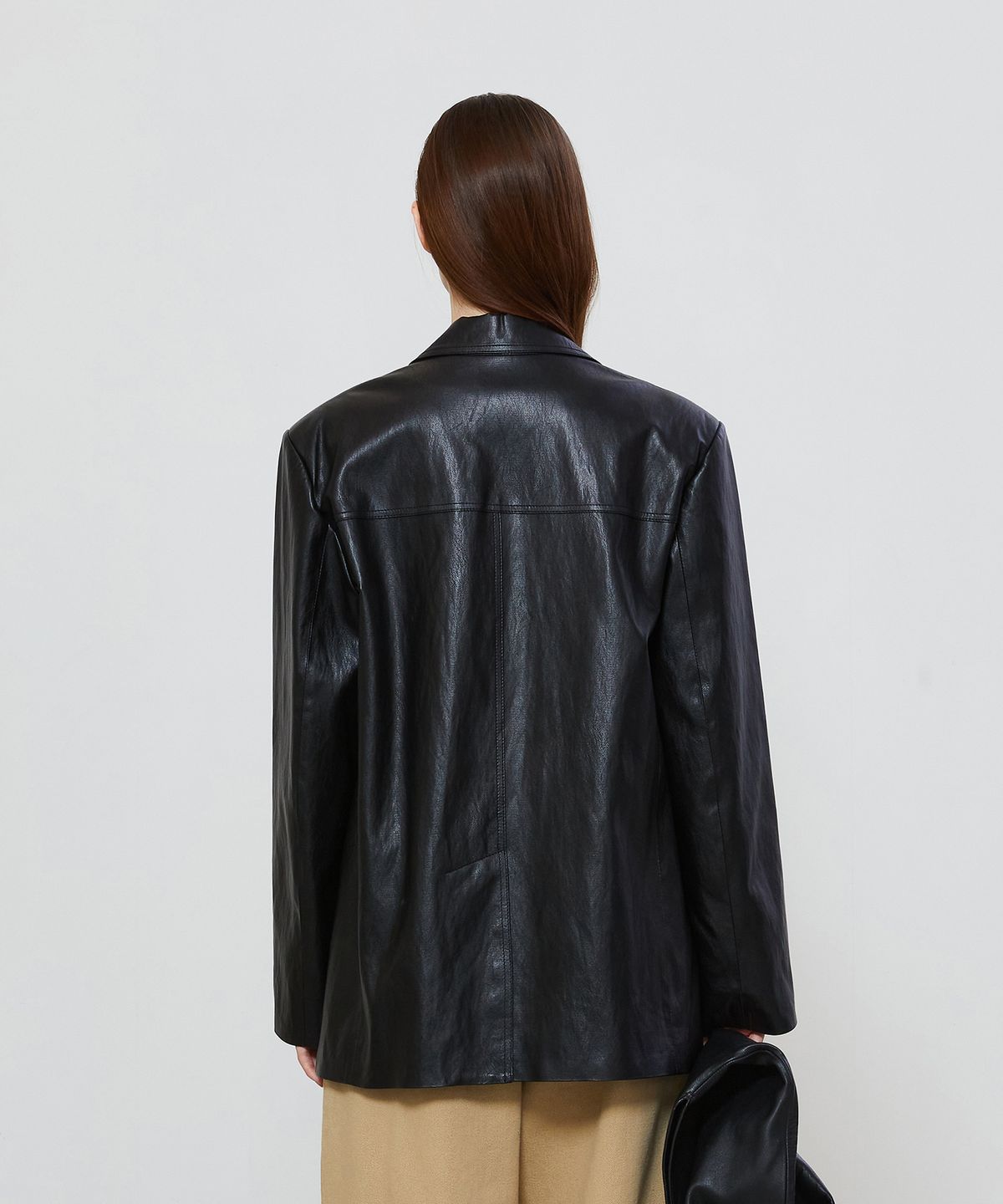 노티아(NOTIA) OVER FIT SINGLE LEATHER JACKET - BLACK