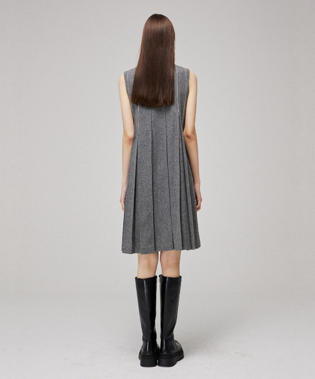므아므(MMAM) Pleated wool unbalance stitch sleeveless dress