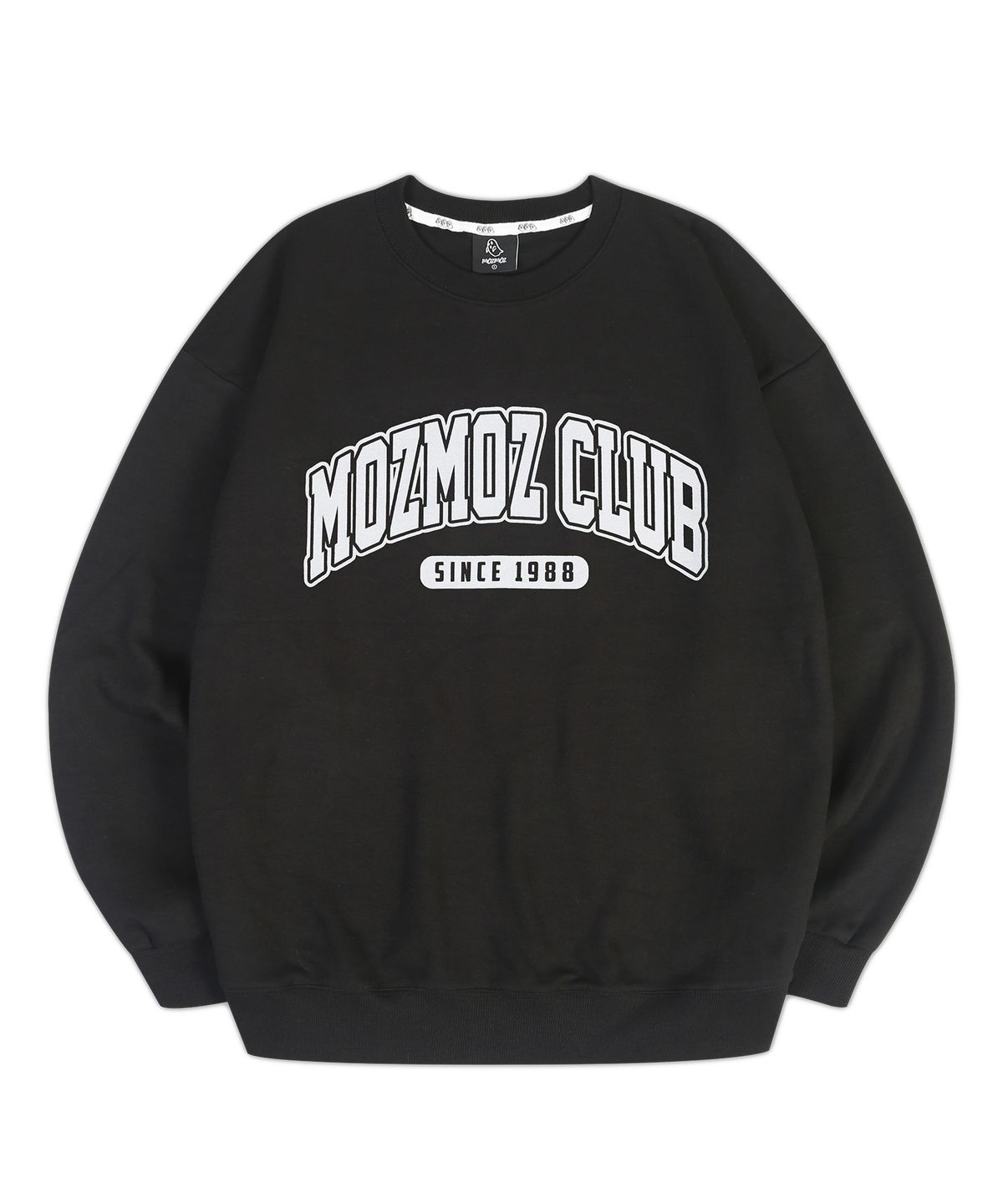 모즈모즈(MOZMOZ) 안감선택 아치로고 오버핏 맨투맨 블랙