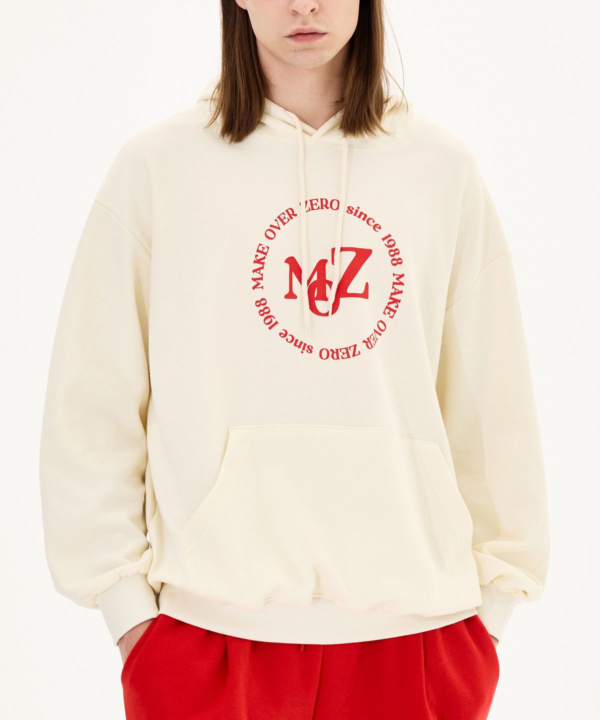 모즈모즈(MOZMOZ) 써클샤인 로고 오버핏 후드 크림