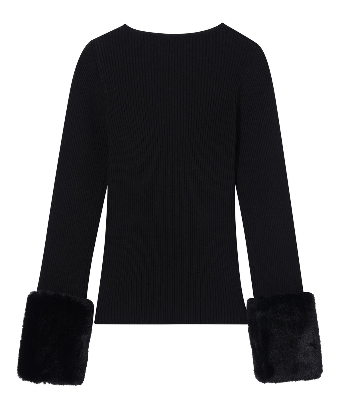 유희(YOUHEE) FUR TRIMMING LONG SLEEVE KNIT BLACK