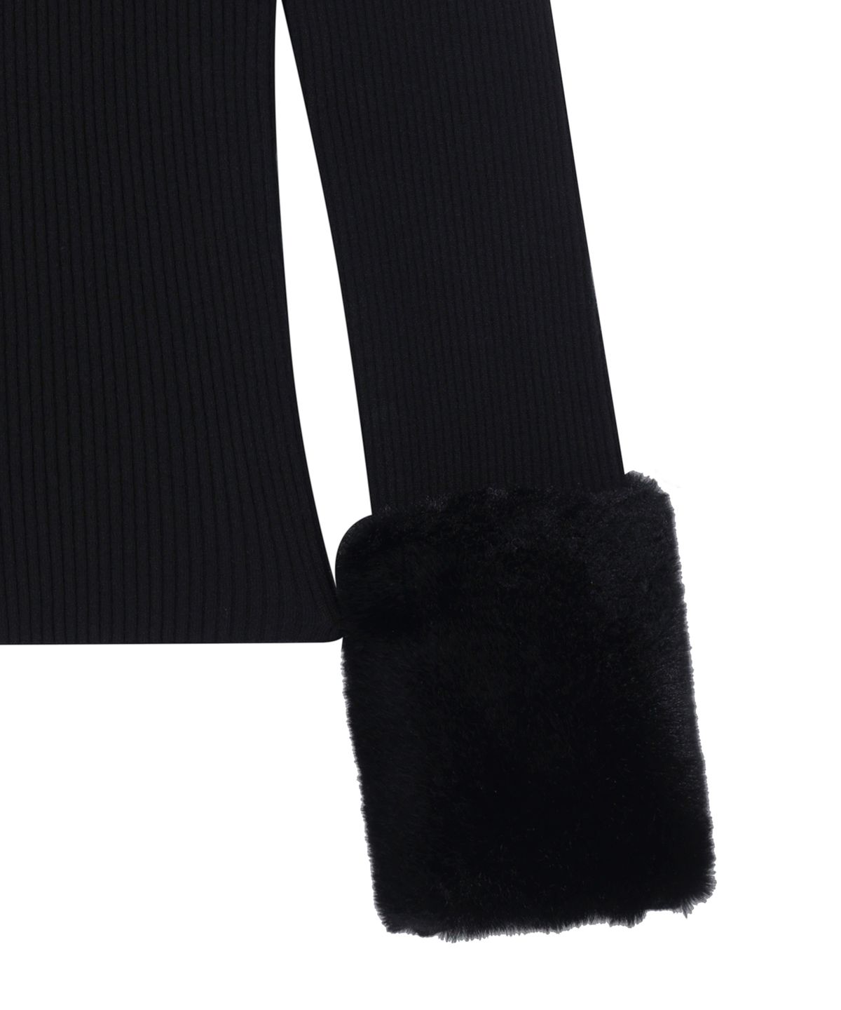 유희(YOUHEE) FUR TRIMMING LONG SLEEVE KNIT BLACK