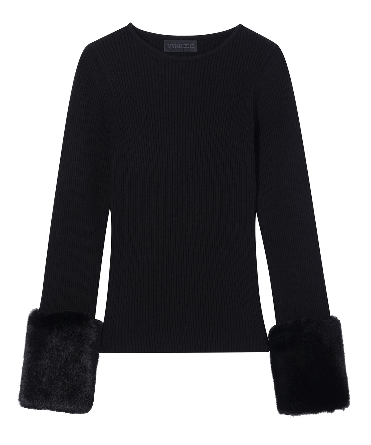 유희(YOUHEE) FUR TRIMMING LONG SLEEVE KNIT BLACK