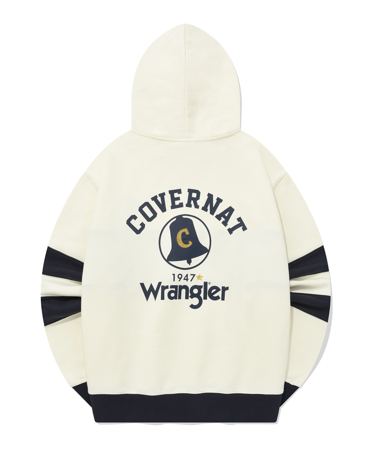 커버낫(COVERNAT) [COVERNAT X WRANGLER] 콜라보 아트웍 절개 배색 후디 네이비