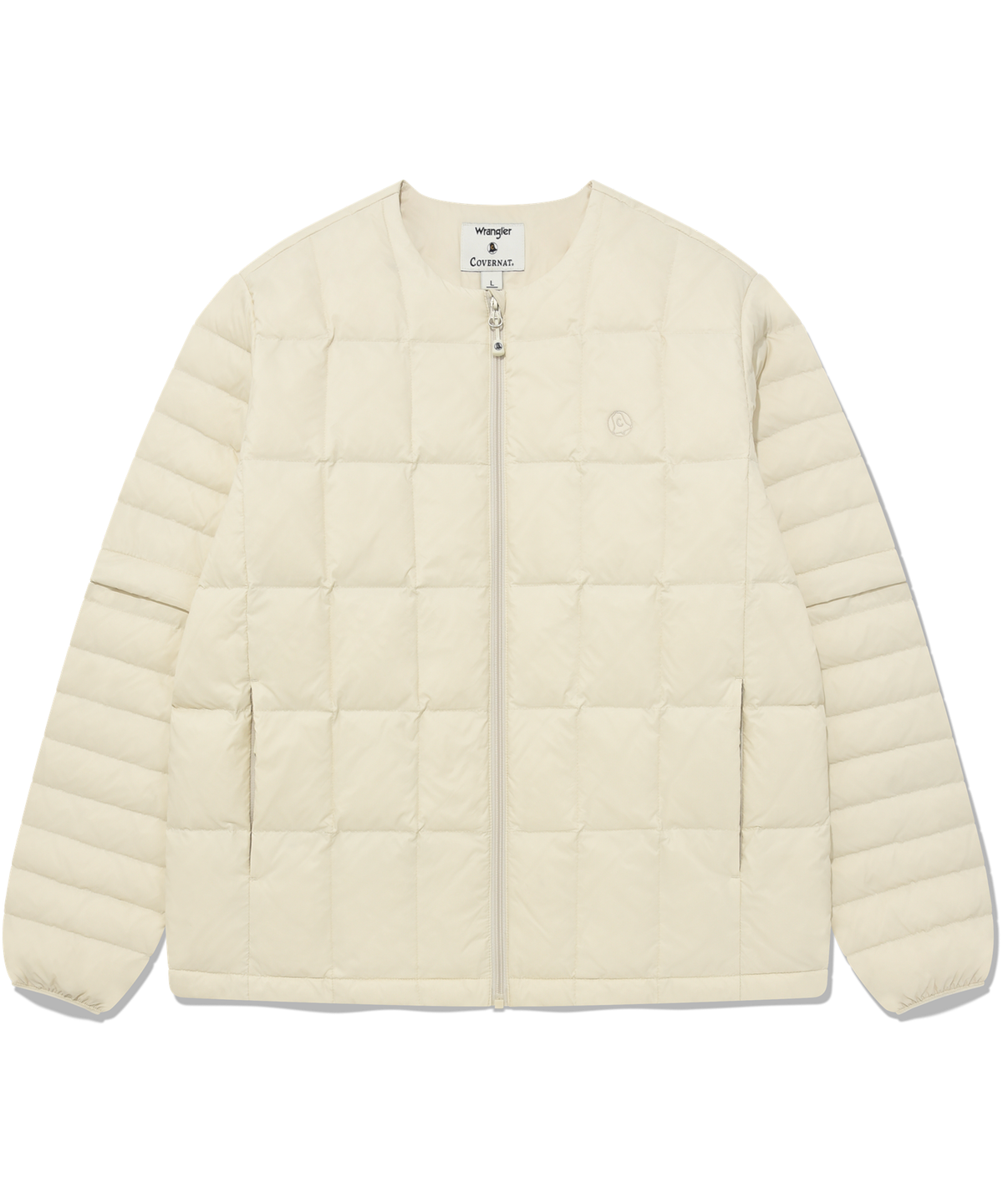 커버낫(COVERNAT) [COVERNAT X WRANGLER] 소매 절개 콜라보 아트웍 경량 패커블 덕 다운 아이보리