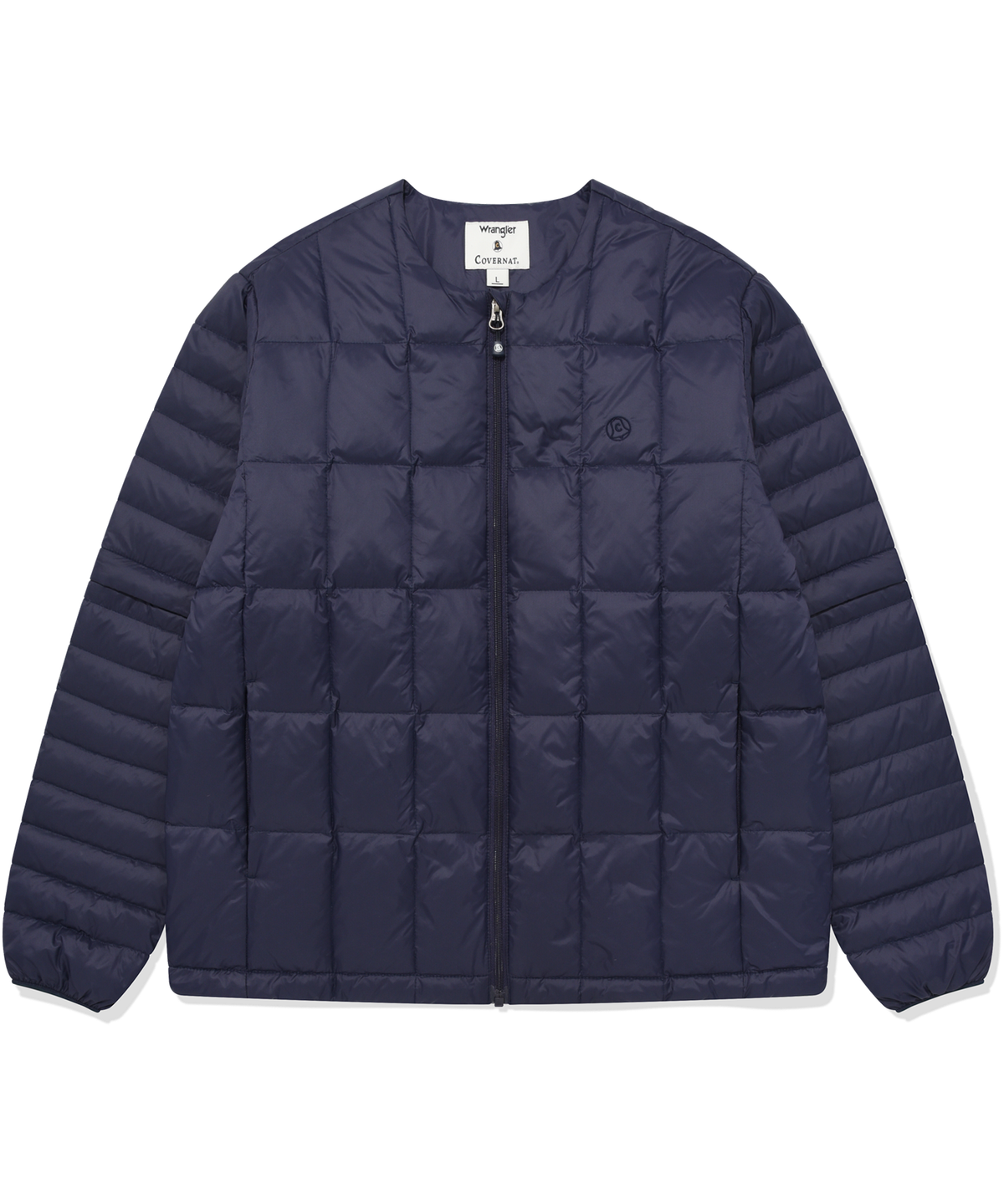 커버낫(COVERNAT) [COVERNAT X WRANGLER] 소매 절개 콜라보 아트웍 경량 패커블 덕 다운 네이비
