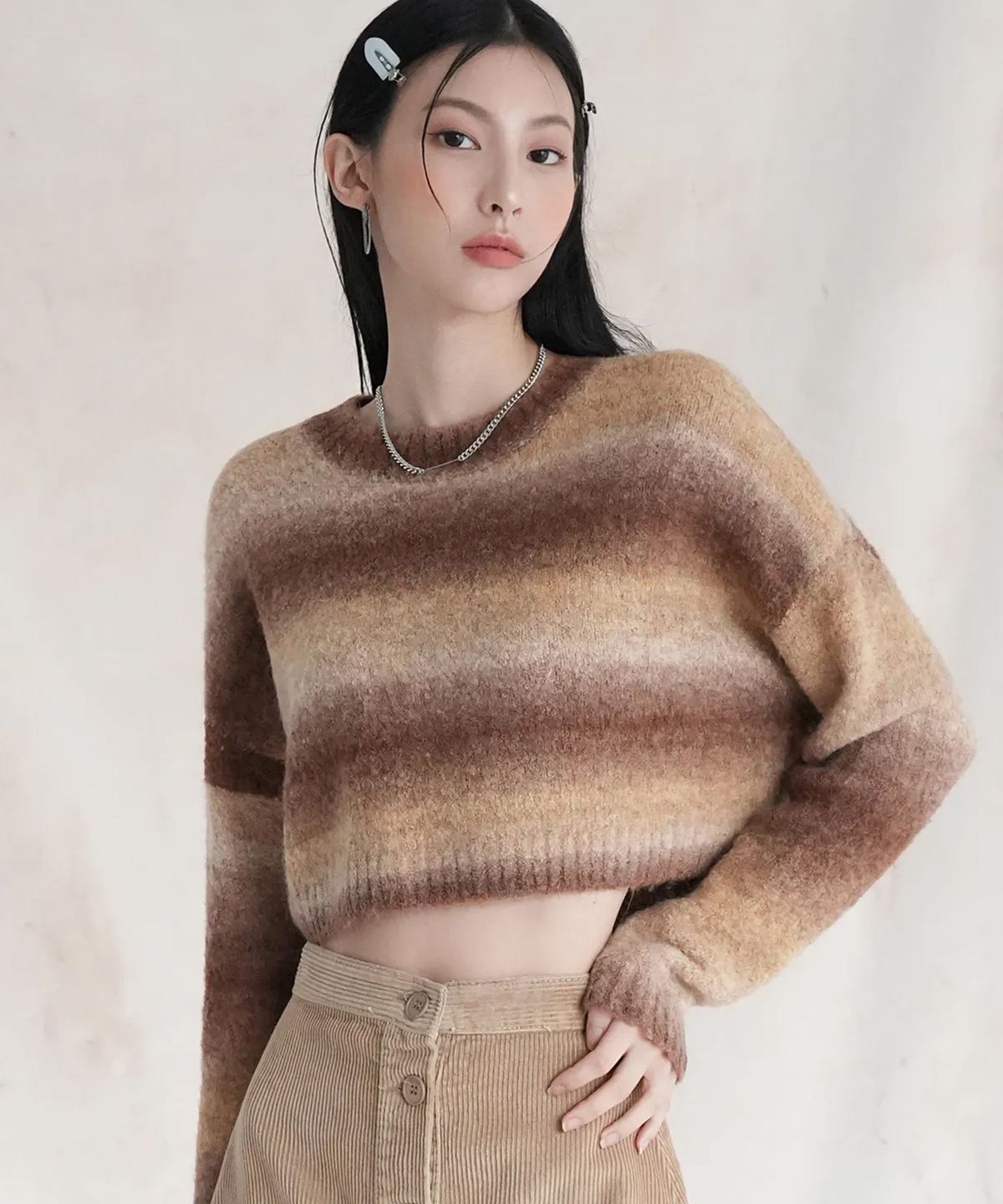 어반드레스(AVANDRESS) Wool Gradation Crop Knit COTTON CANDY