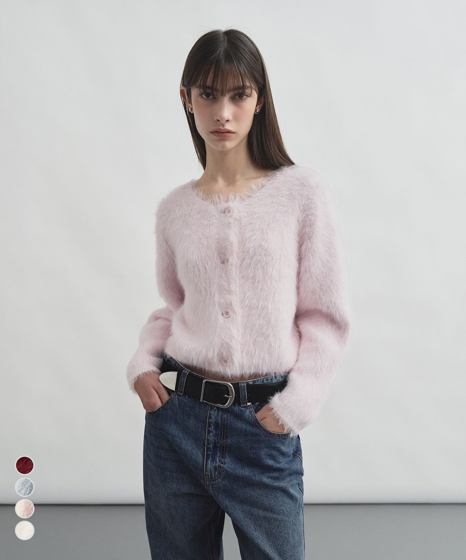 MUSINSA MONGDOL [4color] Hairy Angora Crop Cardigan MDCD017