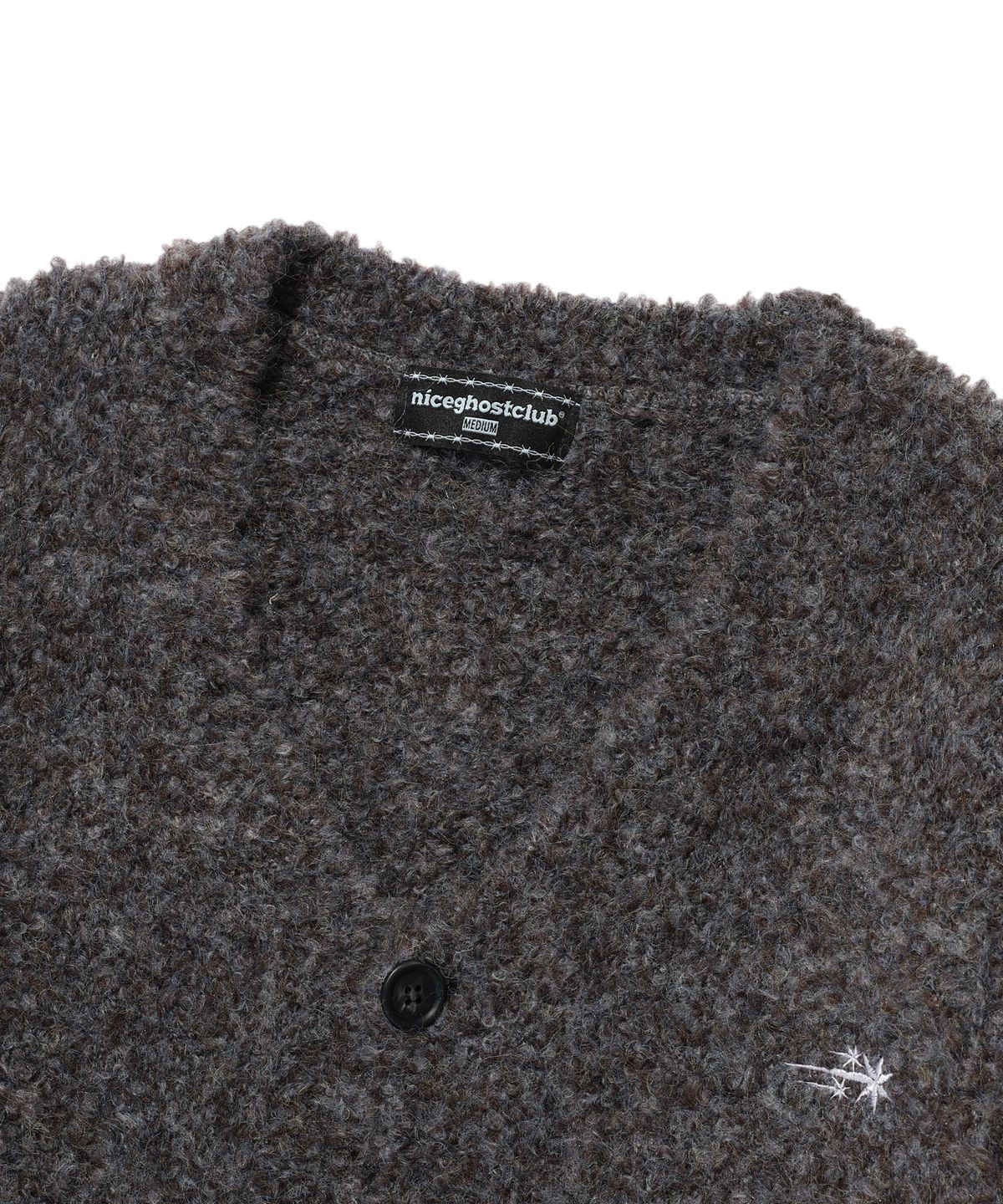 나이스고스트클럽(NICEGHOSTCLUB) BOUCLE 3STARS LOGO CARDIGAN_CHARCOAL(NG2DFUK684A)
