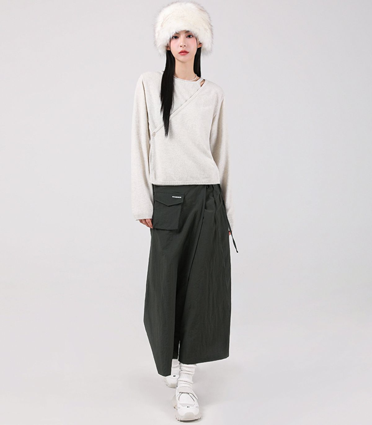 어반드레스(AVANDRESS) Greta Pocket Wrap Skirt KHAKI