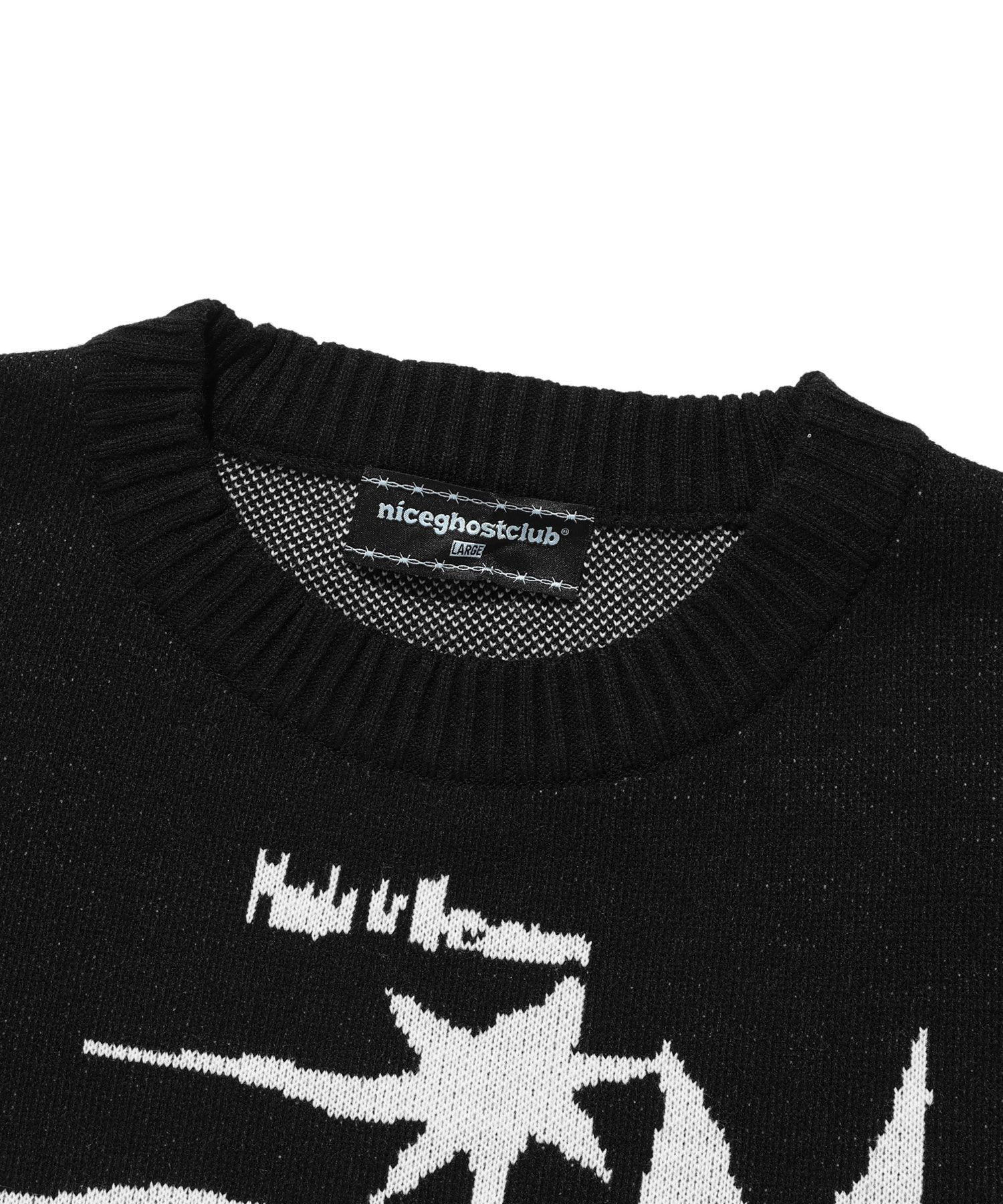 MUSINSA | NICE GHOST CLUB TORNADO LOGO KNIT_BLACK(NG2DFUK607A)