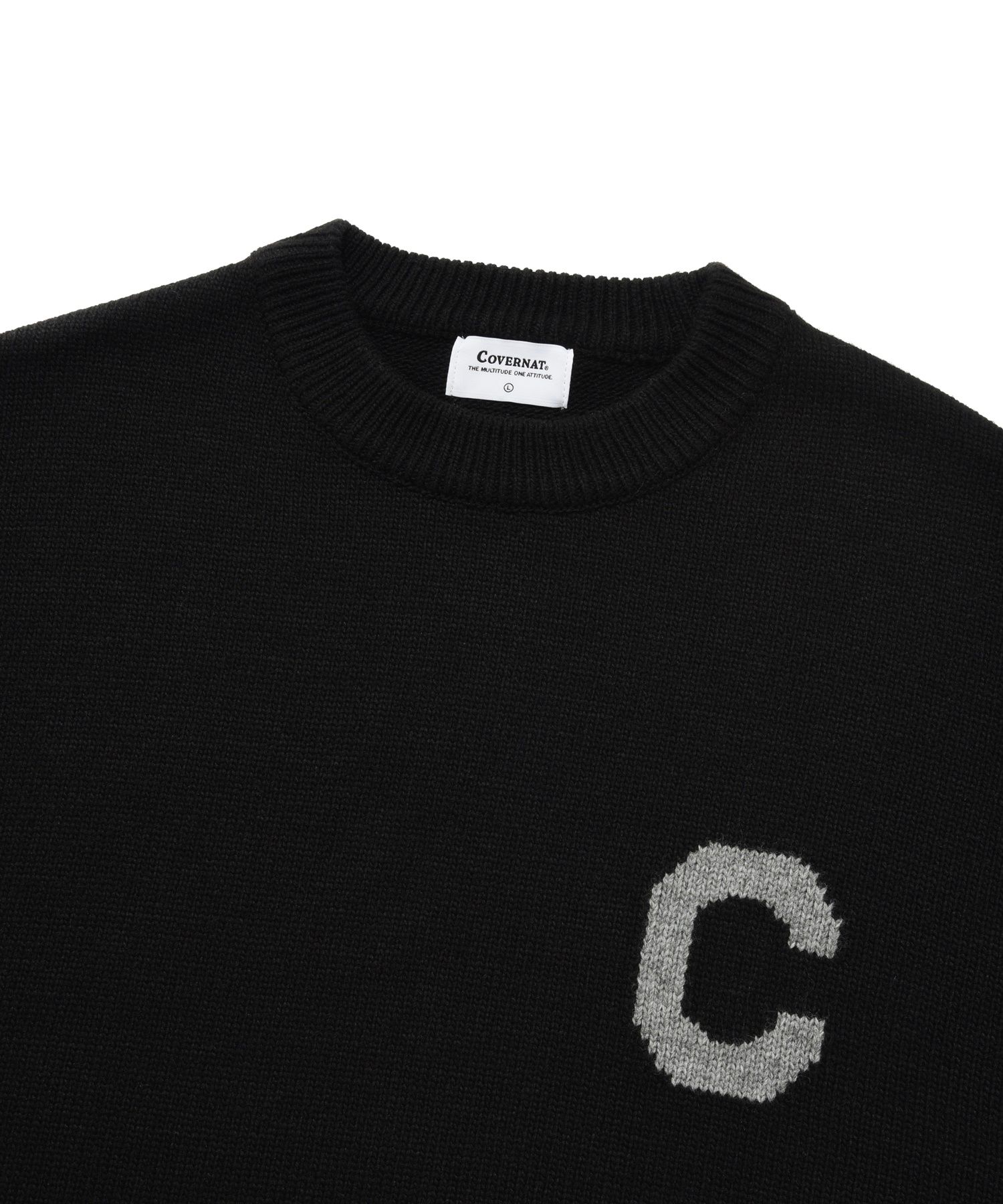 MUSINSA | COVERNAT Middle C logo crewneck knit black